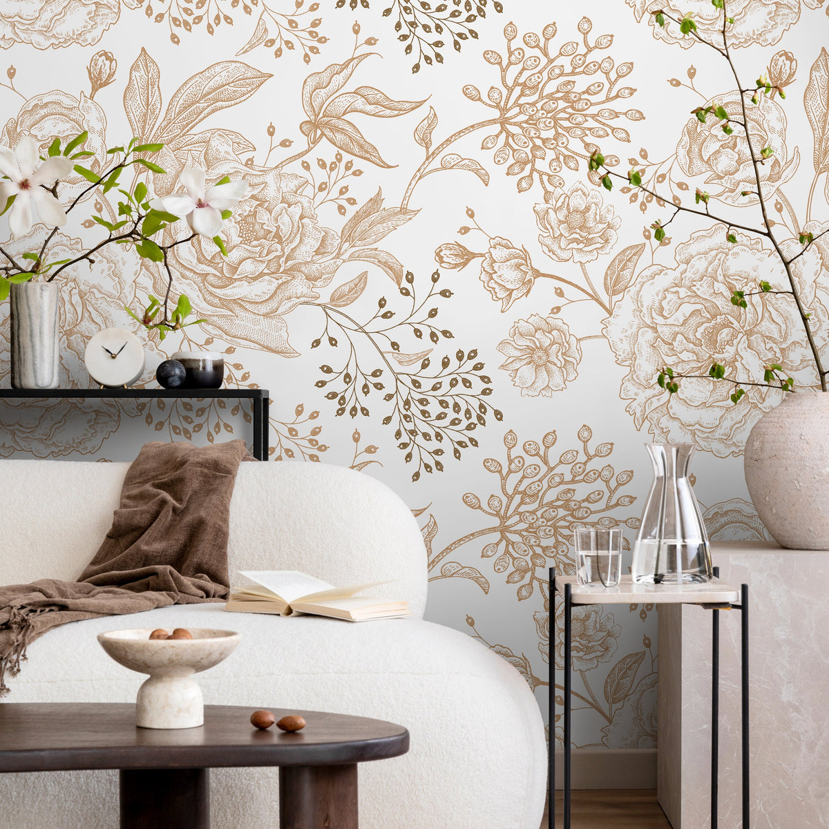 Wallpaper Peel and Stick Wallpaper Removable Wallpaper Home Decor Wall Art Wall Decor Room Decor / Boho Floral Wallpaper - A671