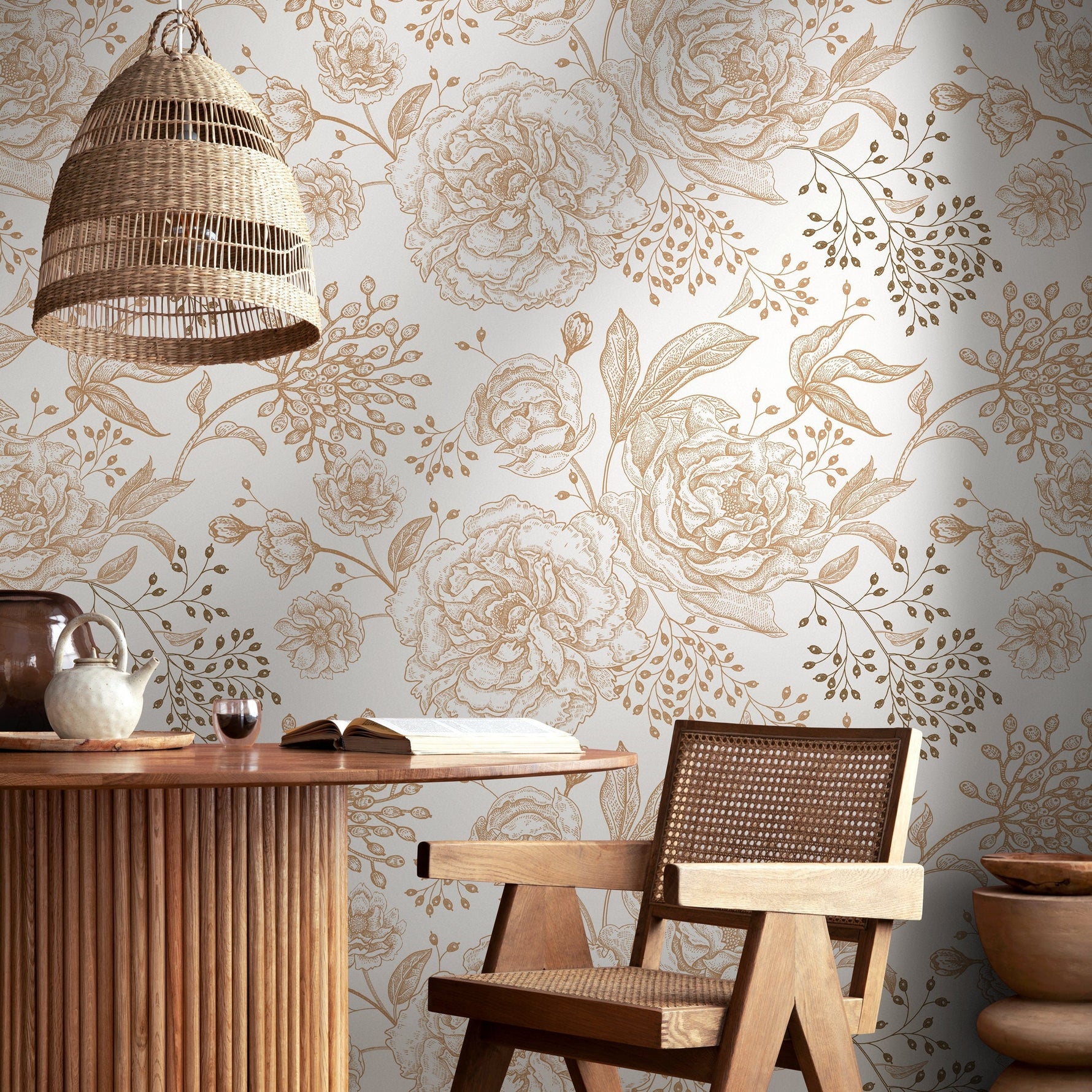 Wallpaper Peel and Stick Wallpaper Removable Wallpaper Home Decor Wall Art Wall Decor Room Decor / Boho Floral Wallpaper - A671