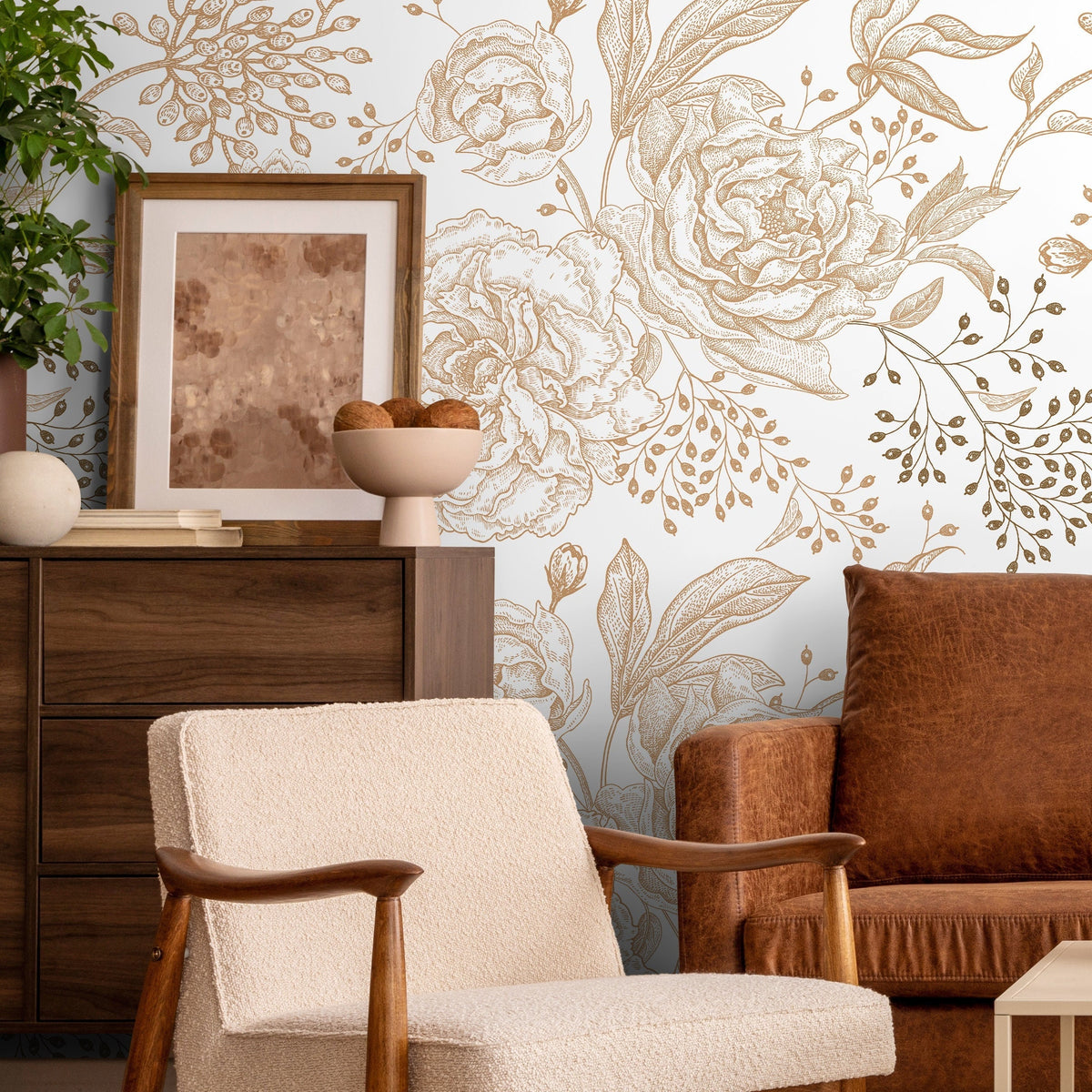 Wallpaper Peel and Stick Wallpaper Removable Wallpaper Home Decor Wall Art Wall Decor Room Decor / Boho Floral Wallpaper - A671