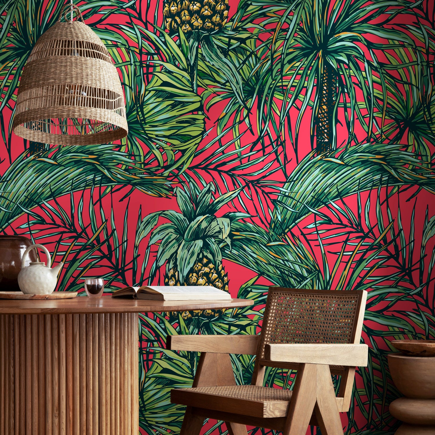 Wallpaper Peel and Stick Wallpaper Removable Wallpaper Home Decor Wall Art Wall Decor Room Decor / Tropical Palm Pineapple Wallpaper - A973