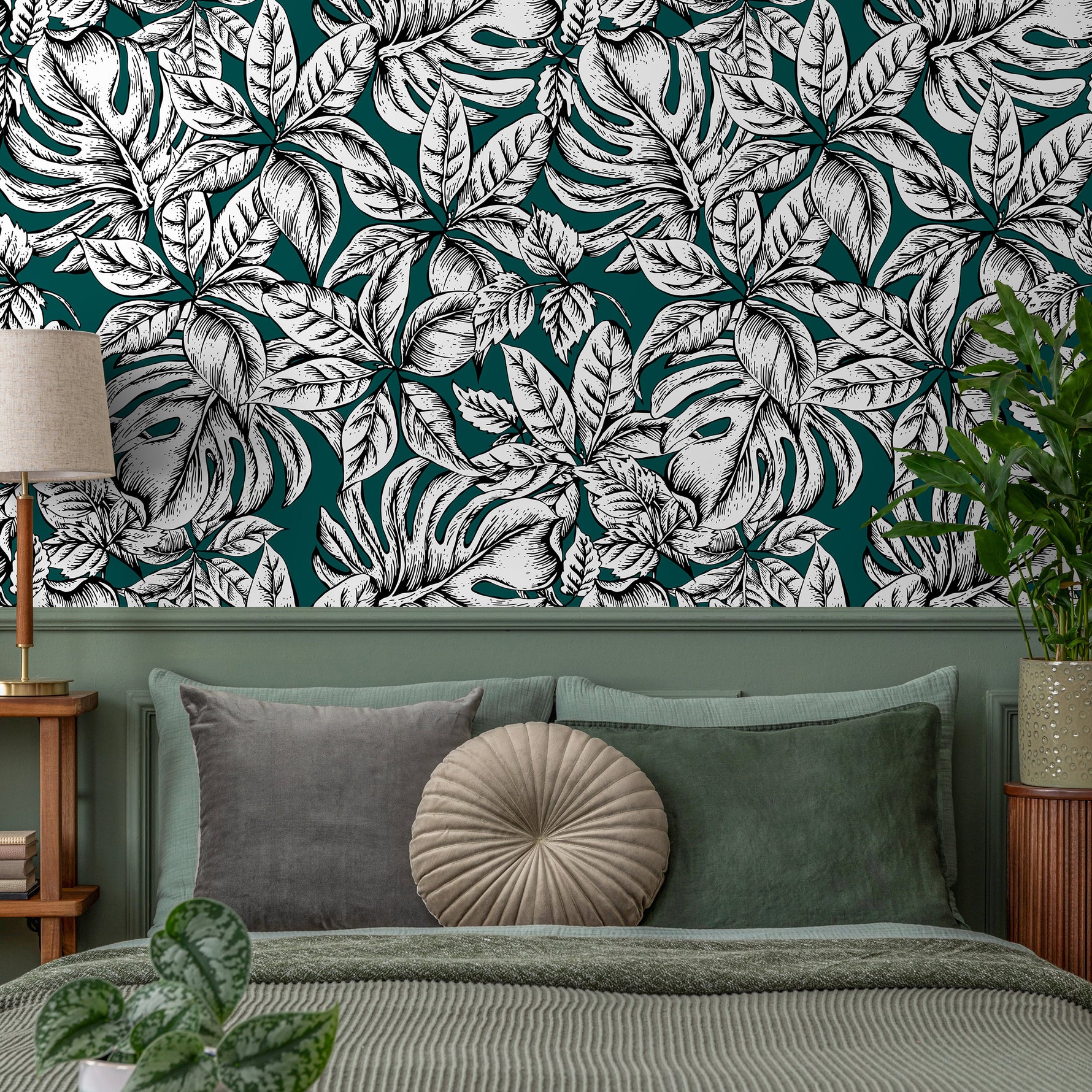 Wallpaper Peel and Stick Wallpaper Removable Wallpaper Home Decor Wall Art Wall Decor Room Decor / Tropical Leaves Wallpaper - B615