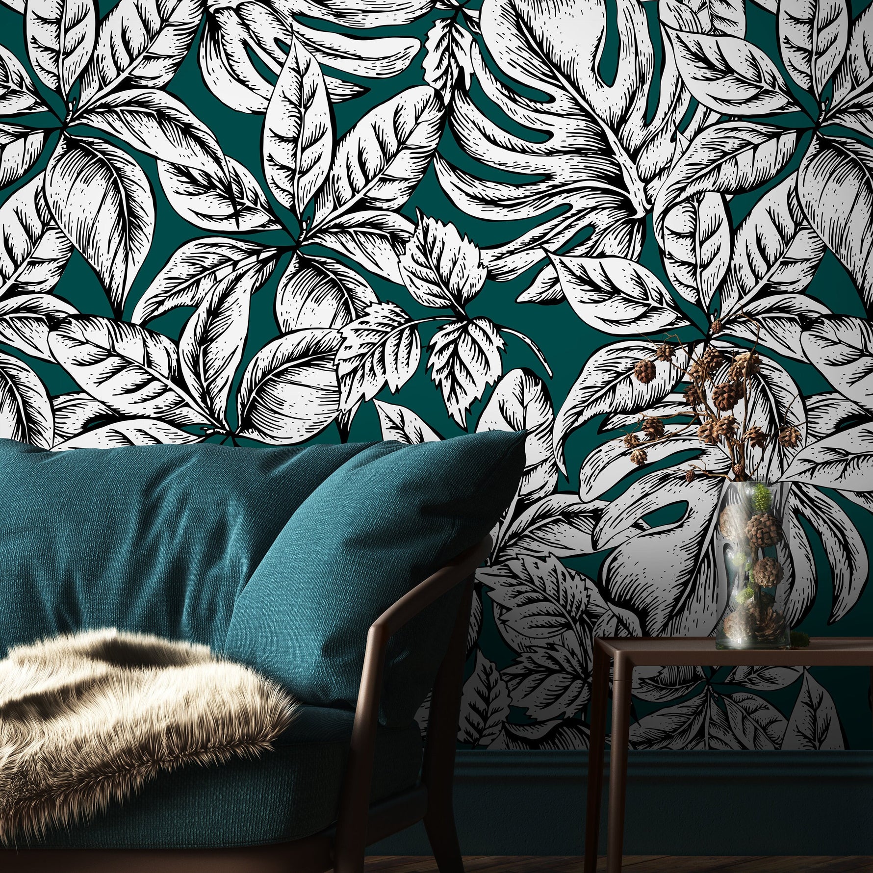 Wallpaper Peel and Stick Wallpaper Removable Wallpaper Home Decor Wall Art Wall Decor Room Decor / Tropical Leaves Wallpaper - B615