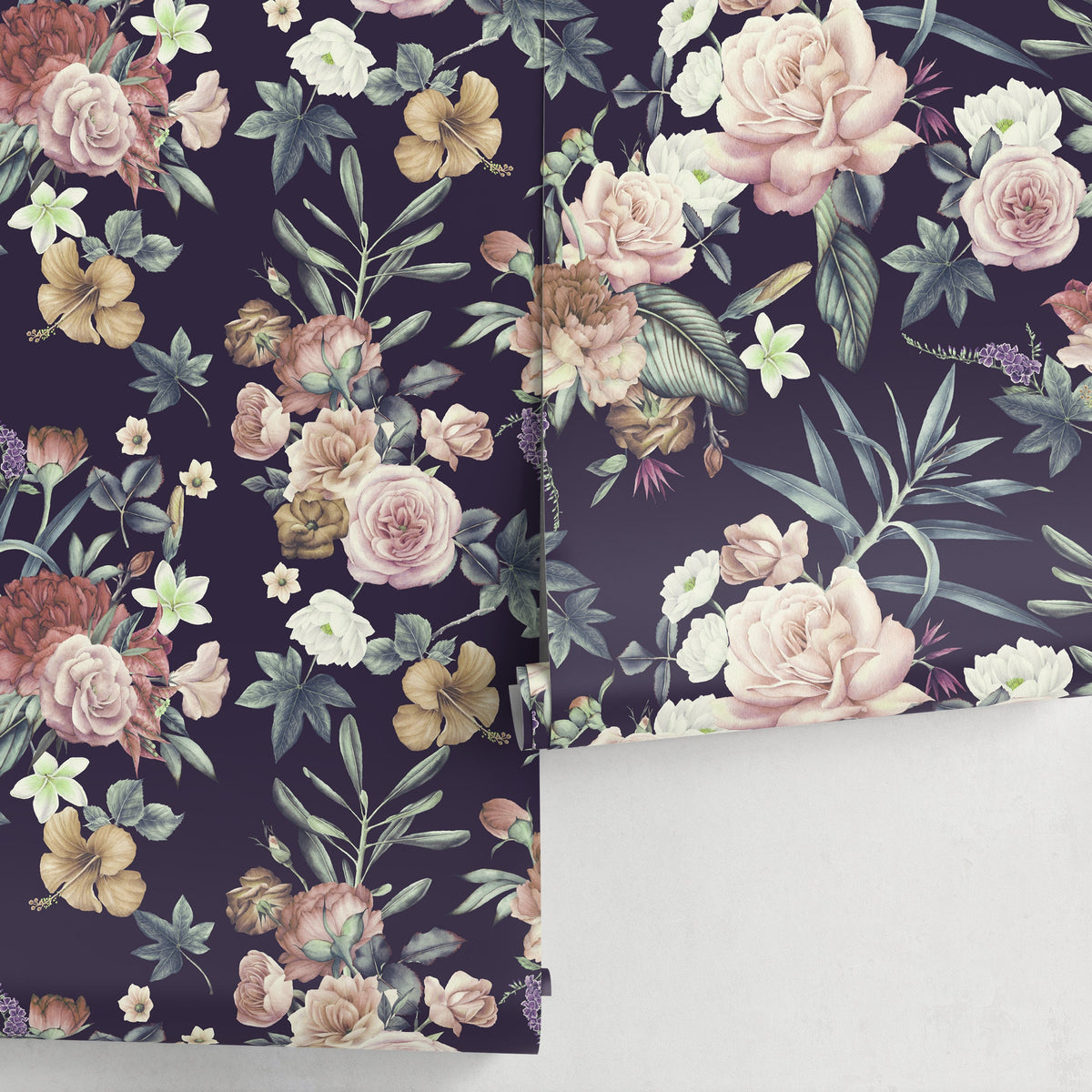 Wallpaper Peel and Stick Wallpaper Removable Wallpaper Temporary Wallpaper Home Decor Room Decor / Dark Floral Roses Wallpaper - A237