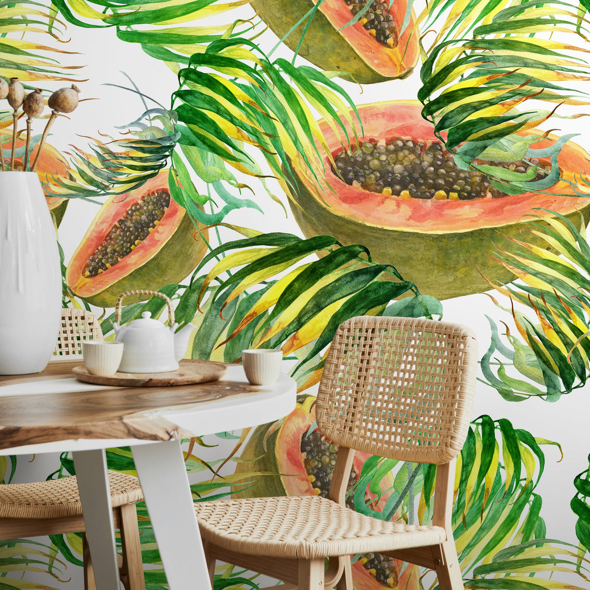 Wallpaper Peel and Stick Wallpaper Removable Wallpaper Home Decor Wall Art Wall Decor Room Decor / Tropical Papaya Wallpaper - A274