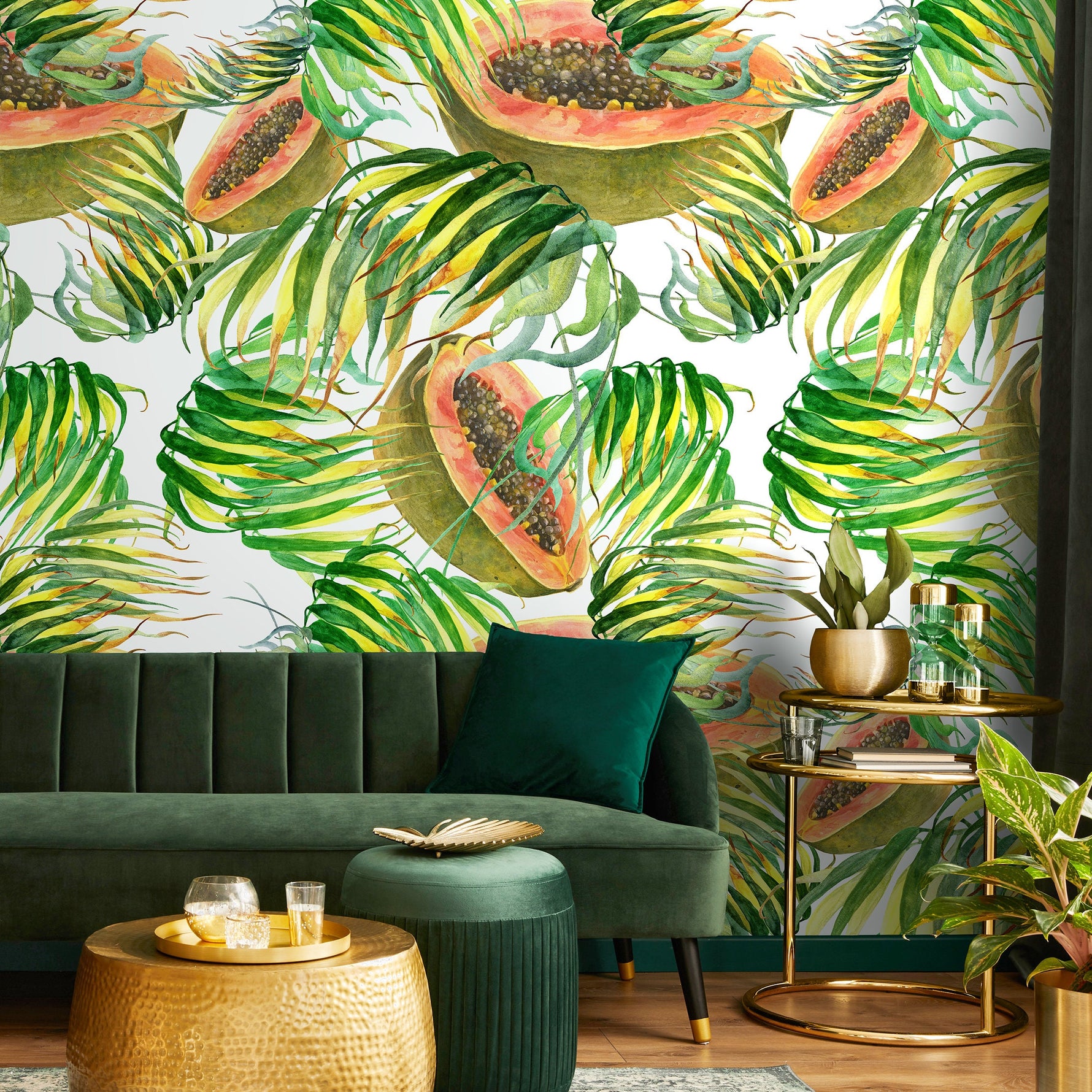 Wallpaper Peel and Stick Wallpaper Removable Wallpaper Home Decor Wall Art Wall Decor Room Decor / Tropical Papaya Wallpaper - A274