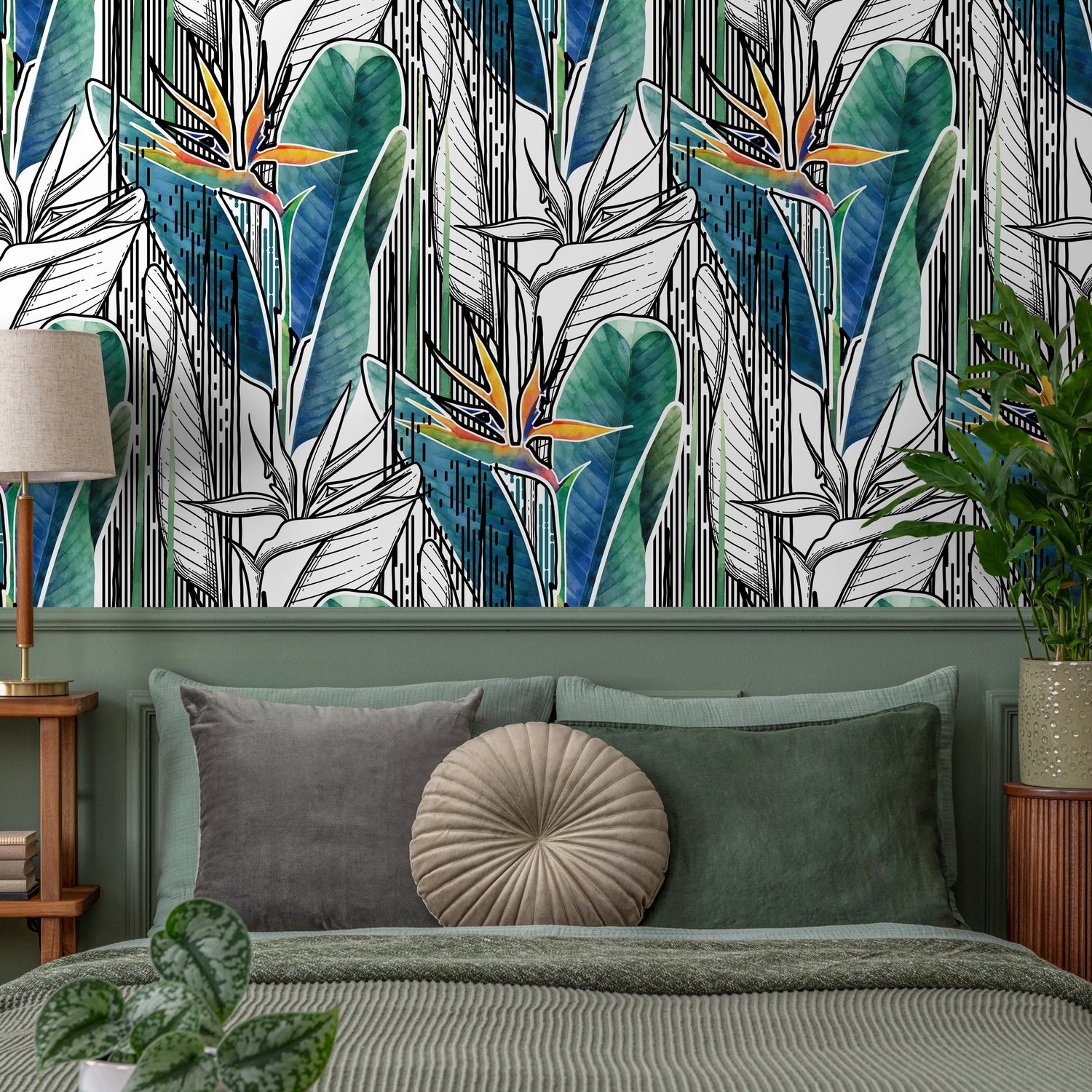 Removable Wallpaper Peel and Stick Wallpaper Wall Paper Wall Mural - Pop Banana Leaf Wallpaper Tropical Wallpaper - A522