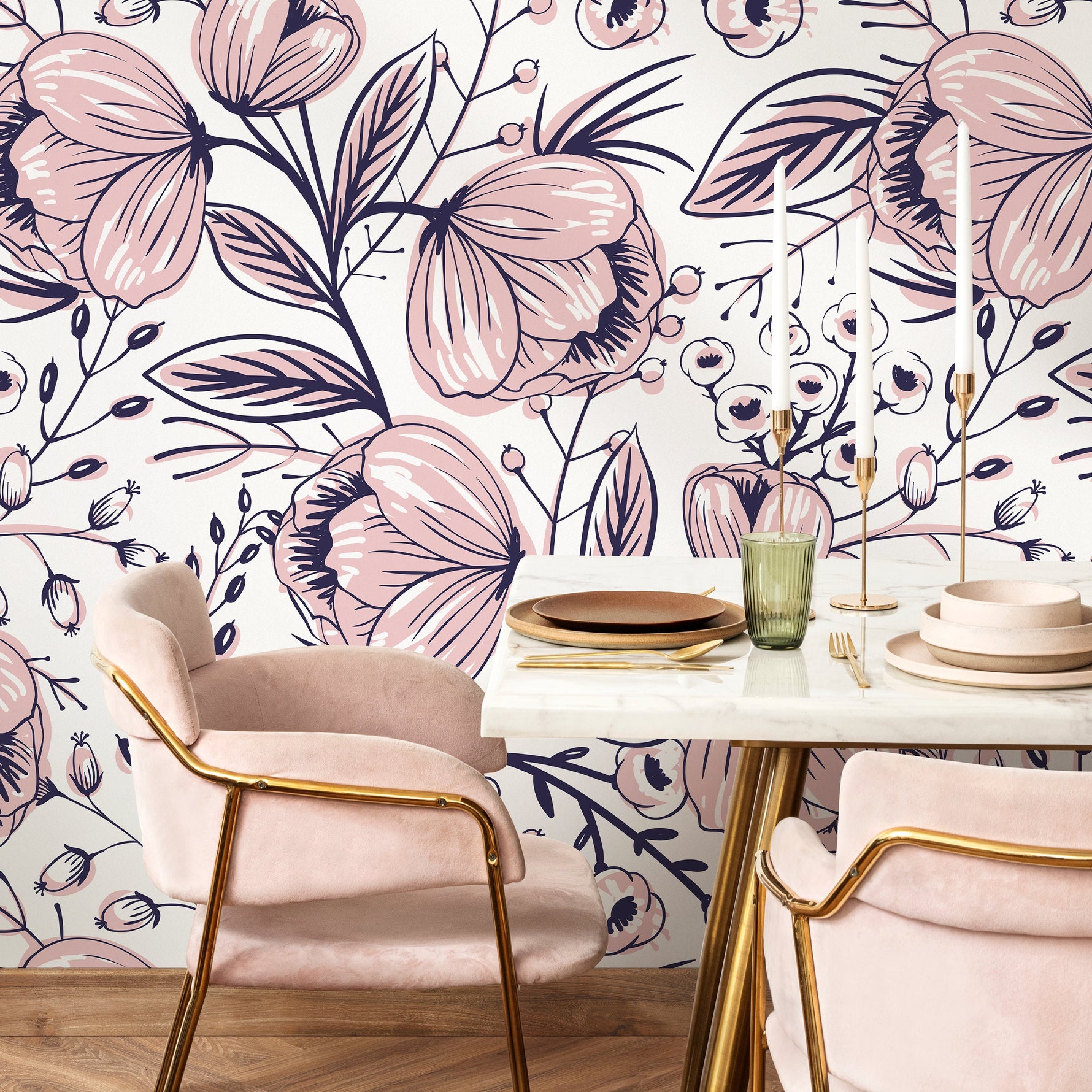 Wallpaper Peel and Stick Wallpaper Removable Wallpaper Home Decor Wall Art Wall Decor Room Decor / Pink Floral Wallpaper - A691