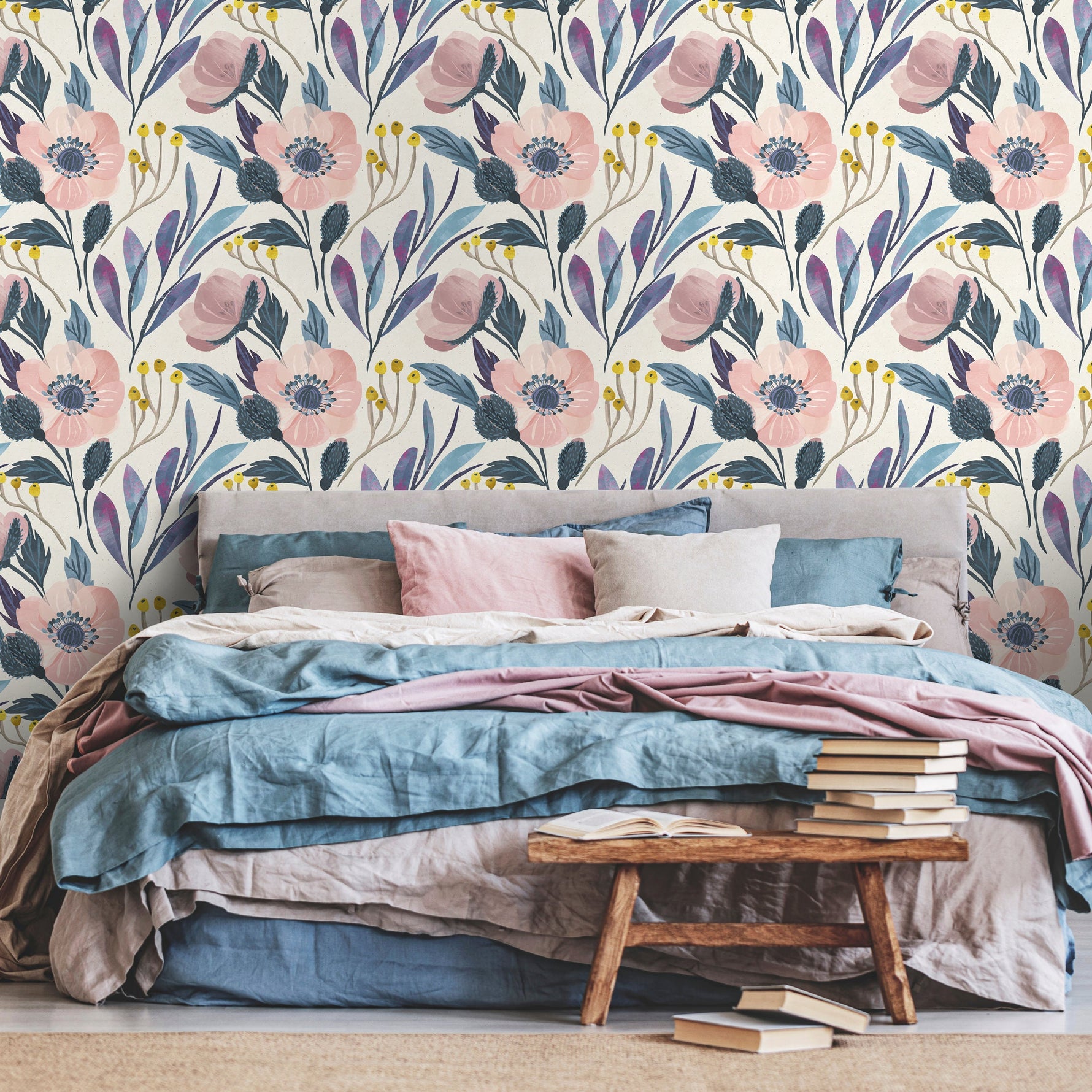 Wallpaper Peel and Stick Wallpaper Removable Wallpaper Temporary Wallpaper Home Decor Room Decor / Cute Floral Scandinavian Wallpaper - A696