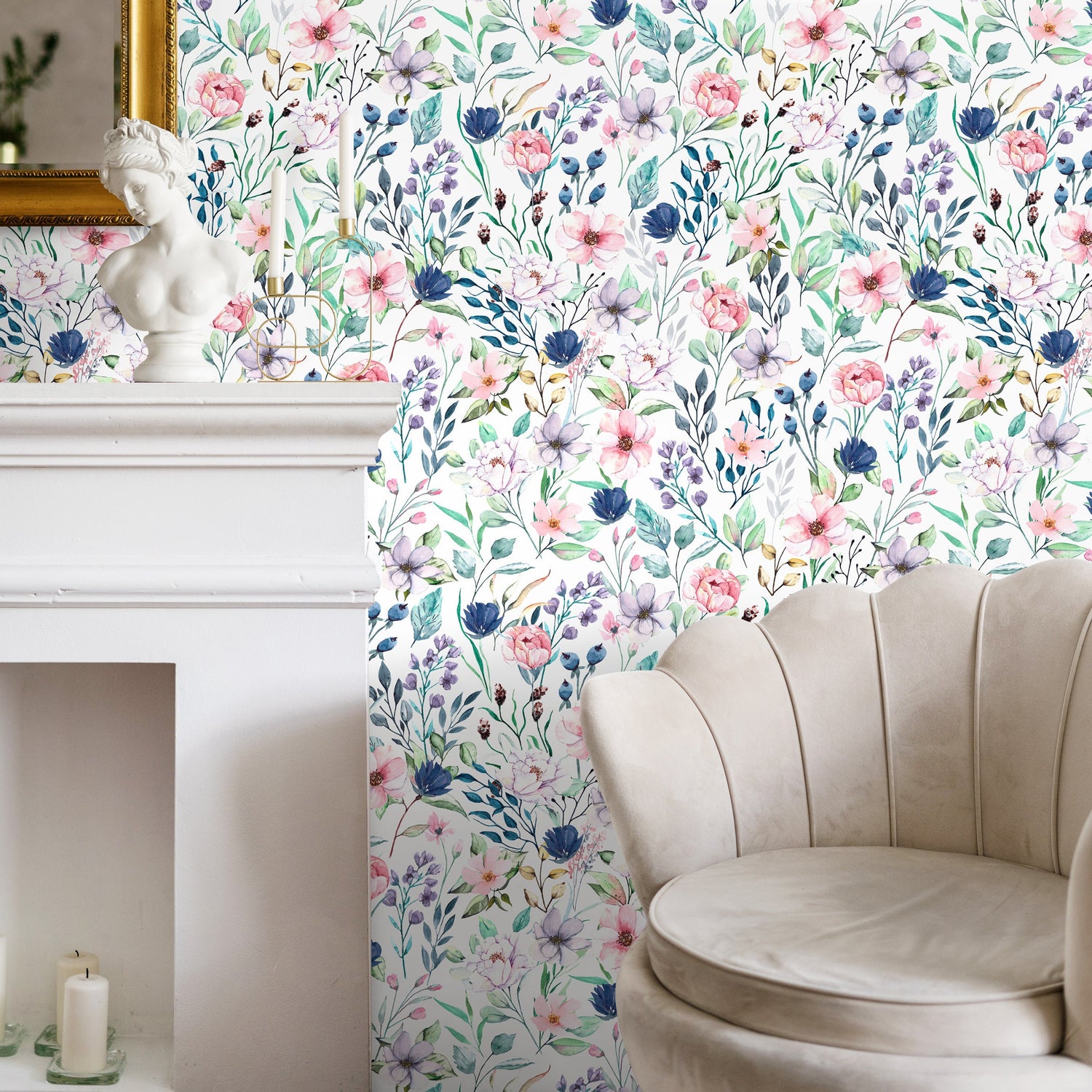 Wallpaper Peel and Stick Wallpaper Removable Wallpaper Home Decor Wall Art Wall Decor Room Decor / Watercolor Floral Wallpaper - A711