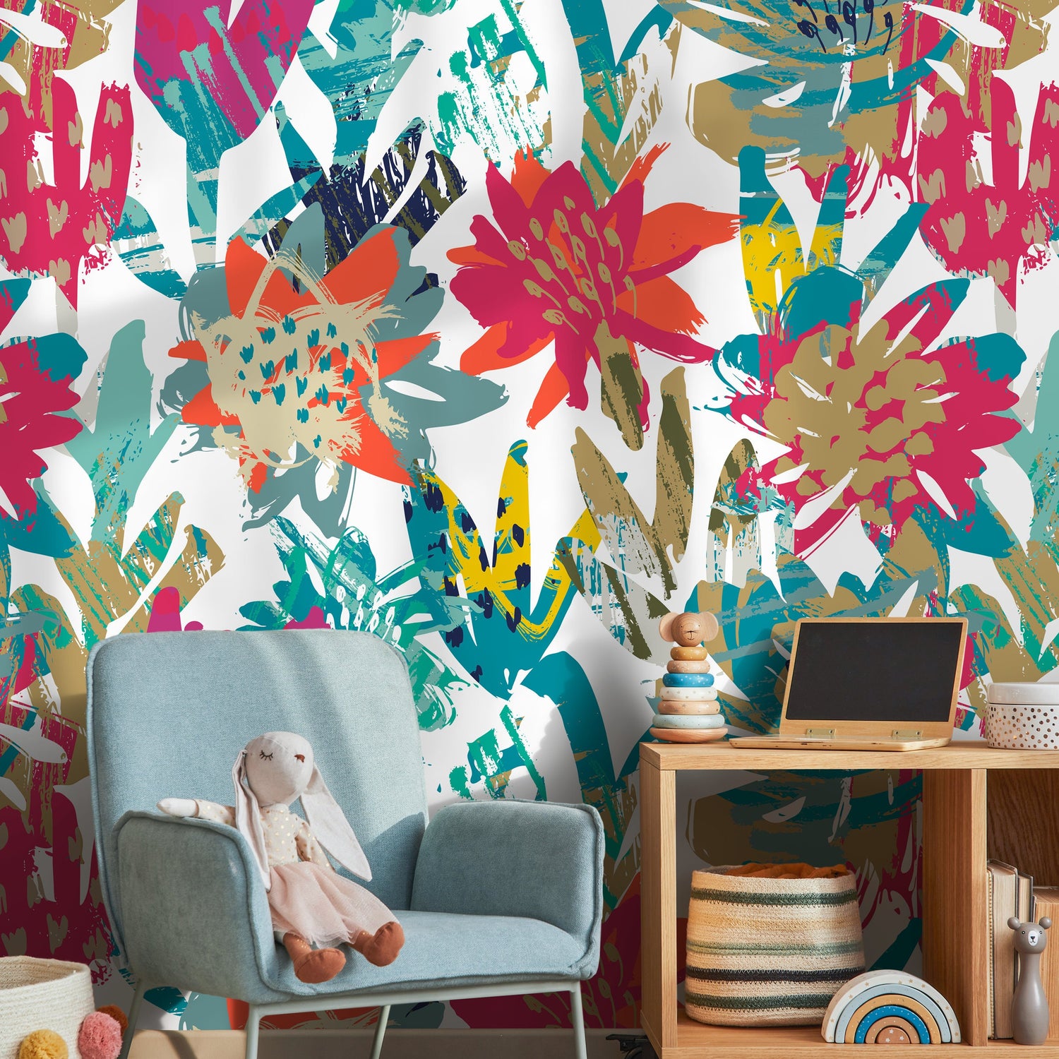 Wallpaper Peel and Stick Wallpaper Removable Wallpaper Home Decor Wall Art Wall Decor Room Decor / Colorful Floral Abstract Wallpaper -A717