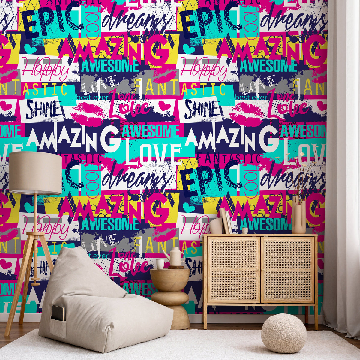 Wallpaper Removable Wallpaper Peel and Stick Wallpaper Wall Decor Home Decor Wall Art Room Decor / Modern Typography Wallpaper - A784