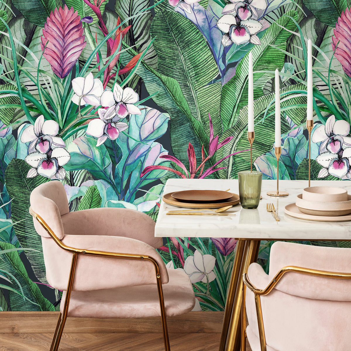 Wallpaper Peel and Stick Wallpaper Removable Wallpaper Home Decor Wall Art Wall Decor Room Decor/ Tropical Floral and Leaves Wallpaper -A673