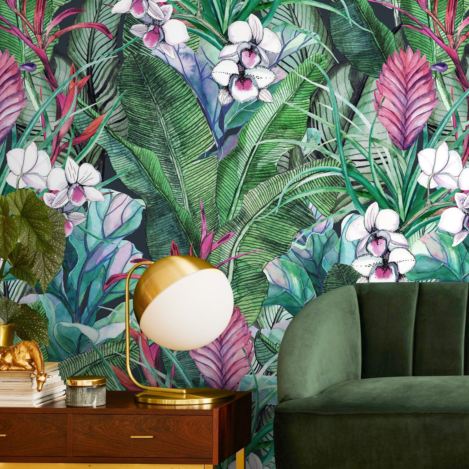 Wallpaper Peel and Stick Wallpaper Removable Wallpaper Home Decor Wall Art Wall Decor Room Decor/ Tropical Floral and Leaves Wallpaper -A673