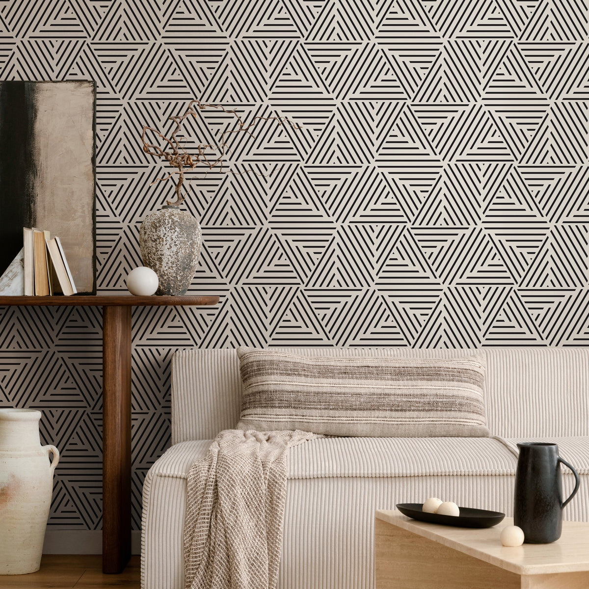 Black and White Geometric Wallpaper Modern Peel and Stick and Traditional Wallpaper - B077