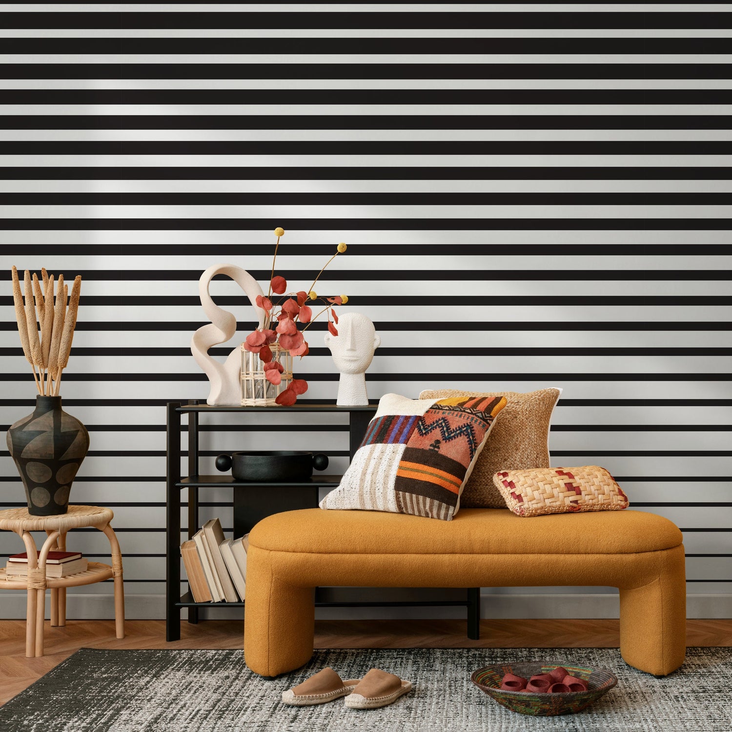 Removable Wallpaper Peel and Stick Wallpaper Wall Paper Wall Mural - Black and White Stripes - B112