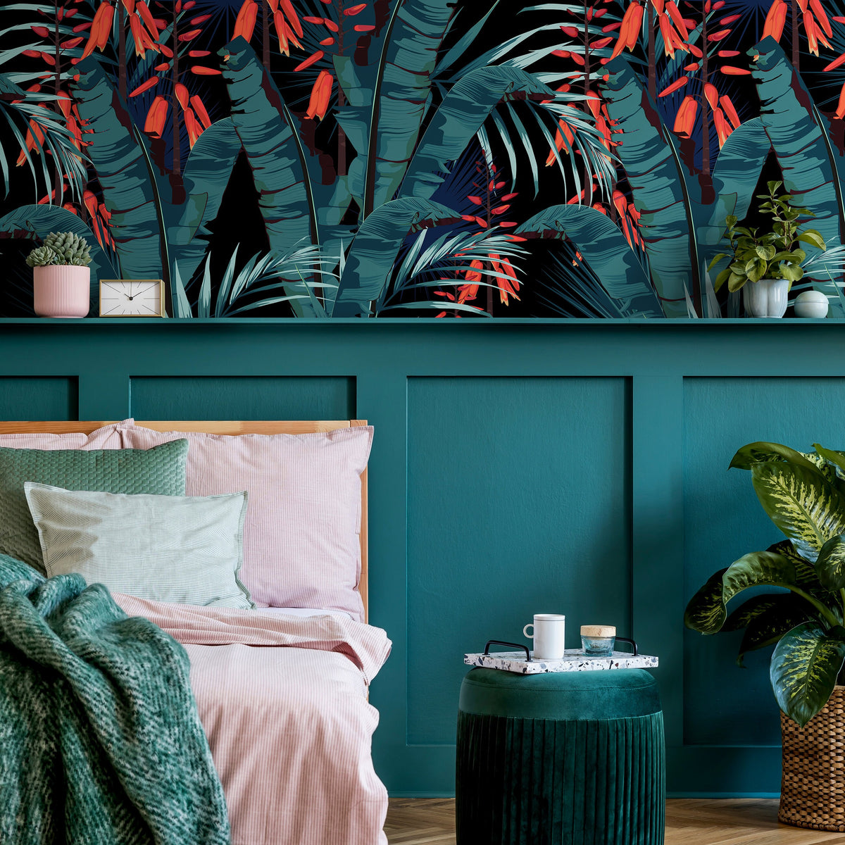 Removable Wallpaper Scandinavian Wallpaper Temporary Wallpaper Eclectic Tropical Wallpaper Peel and Stick Wallpaper Wall Paper Boho - B143