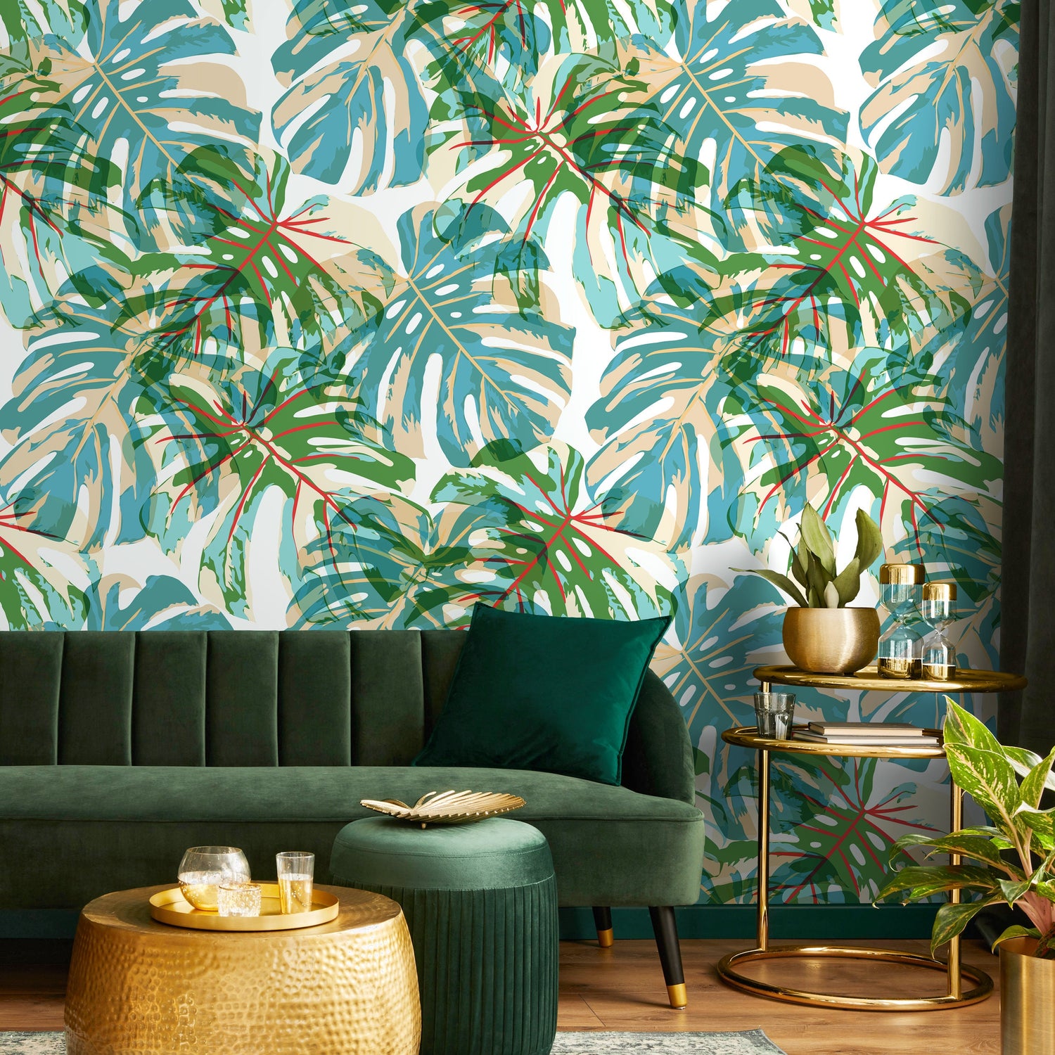 Removable Wallpaper Peel and Stick Wallpaper Wall Paper Wall Mural - Pop Art Monstera Tropical Wallpaper - B174