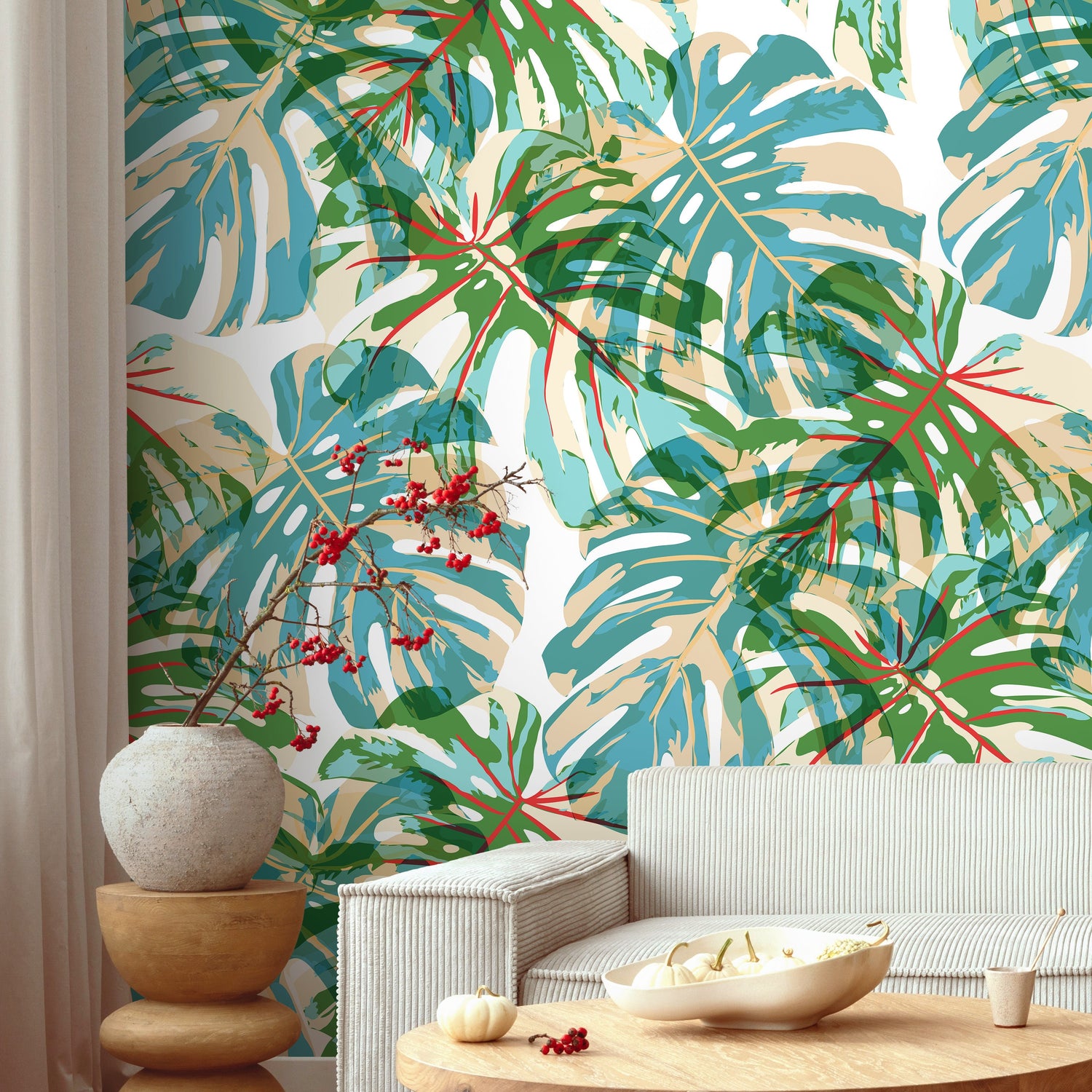 Removable Wallpaper Peel and Stick Wallpaper Wall Paper Wall Mural - Pop Art Monstera Tropical Wallpaper - B174