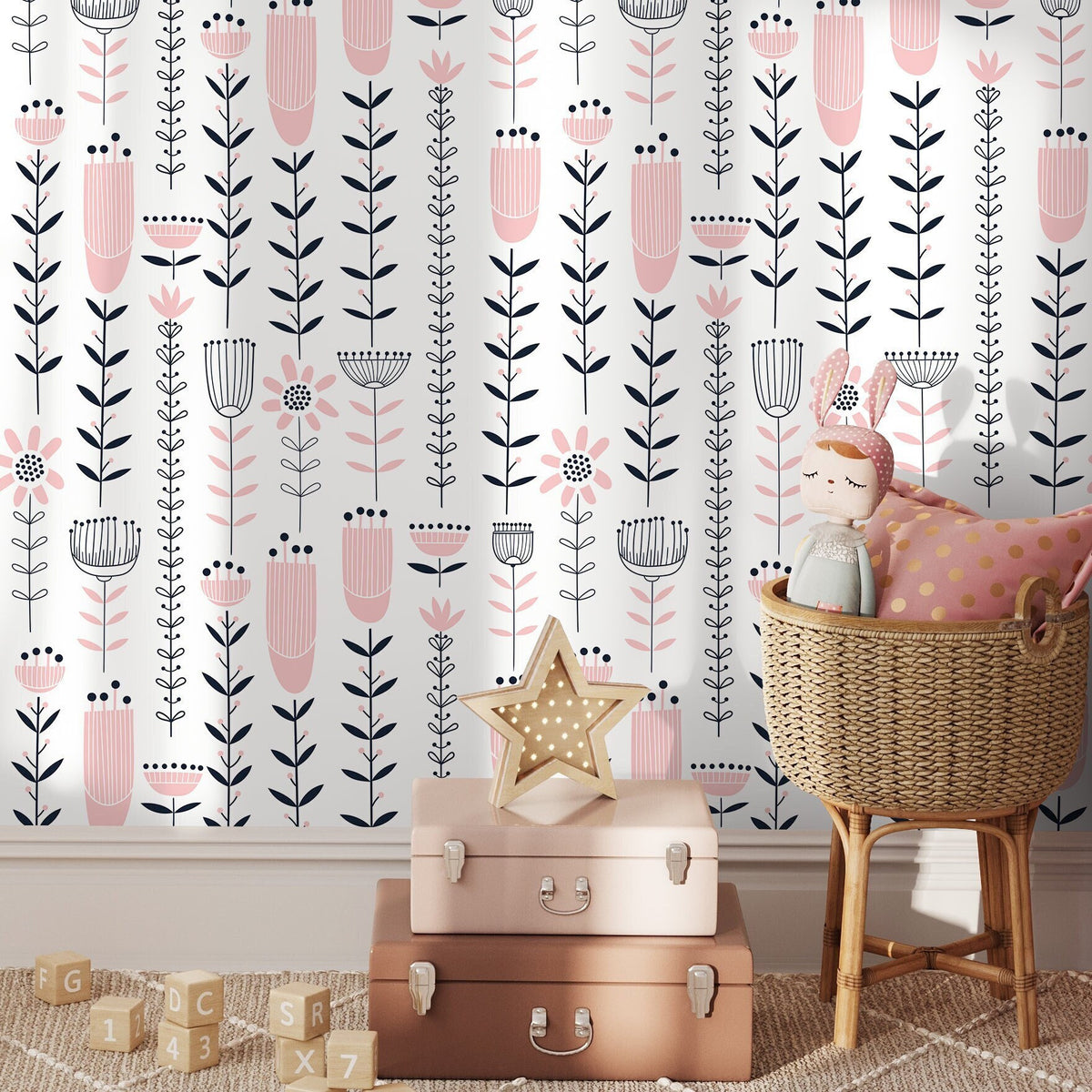 Removable Wallpaper Scandinavian Wallpaper Temporary Wallpaper Flowers Wallpaper Peel and Stick Wallpaper Wall Paper - B273