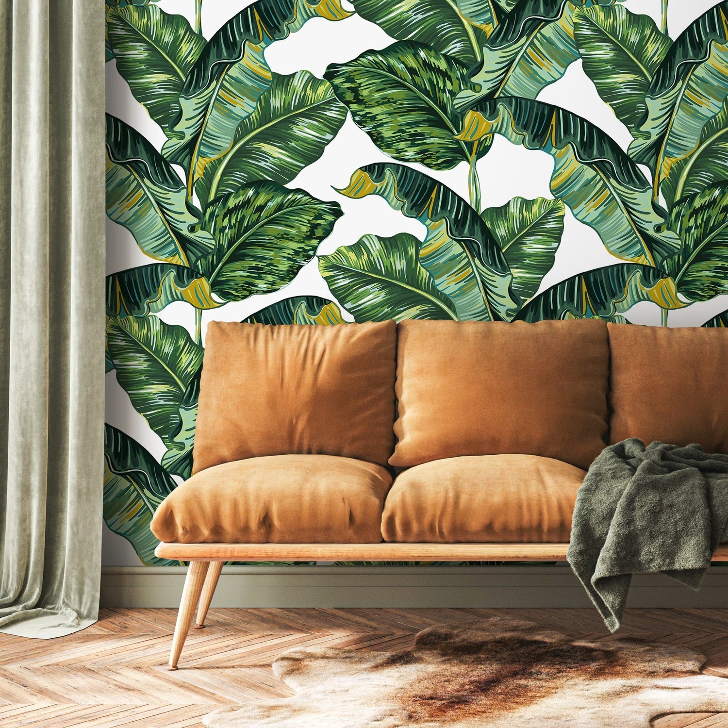 Wallpaper Peel and Stick Wallpaper Removable Wallpaper Home Decor Wall Decor Room Decor / Tropical Banana Leaf Wallpaper - A276