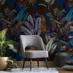 Wallpaper Peel and Stick Wallpaper Removable Wallpaper Home Decor Wall Art Wall Decor Room Decor / Dark Tropical Leaves Wallpaper - A763