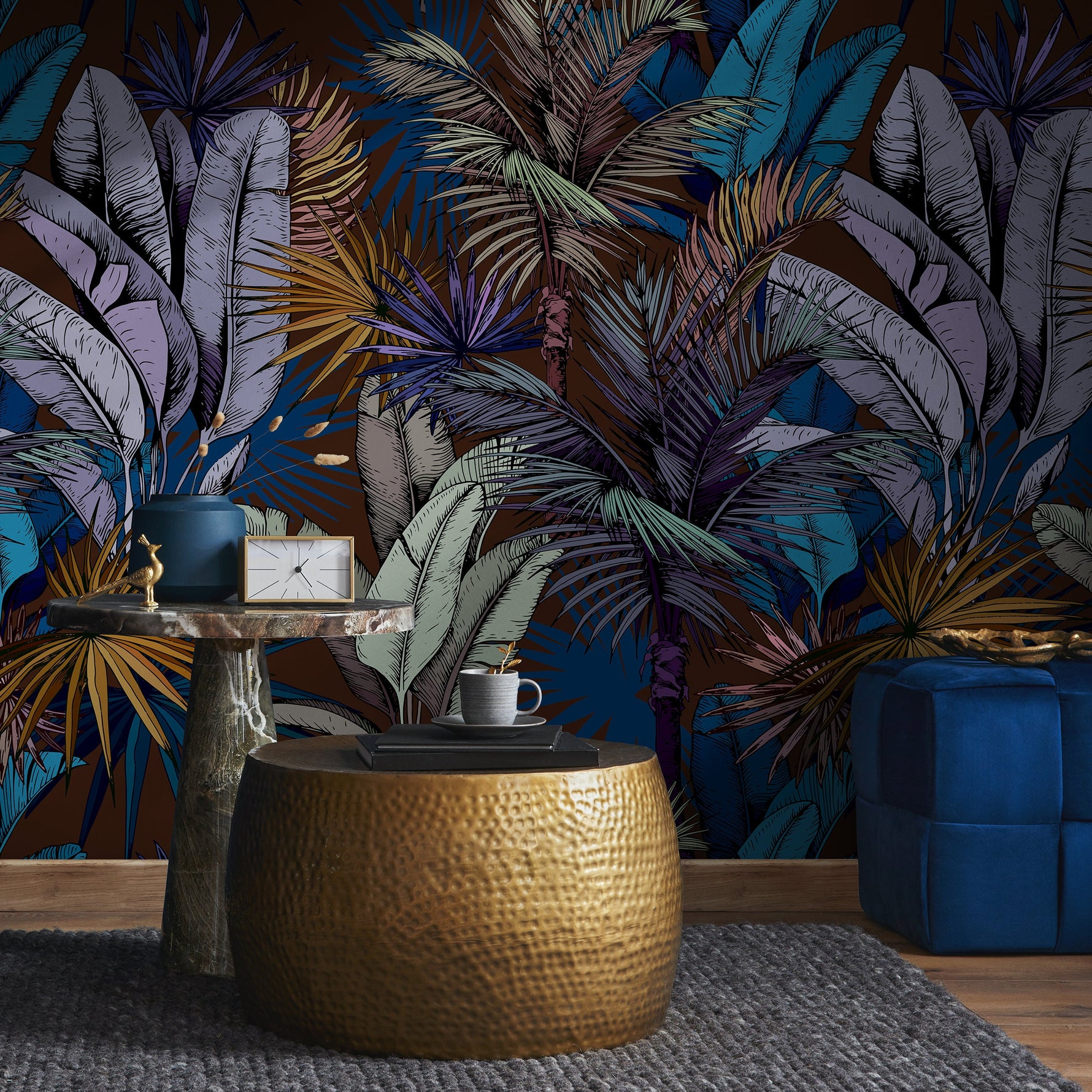 Wallpaper Peel and Stick Wallpaper Removable Wallpaper Home Decor Wall Art Wall Decor Room Decor / Dark Tropical Leaves Wallpaper - A763