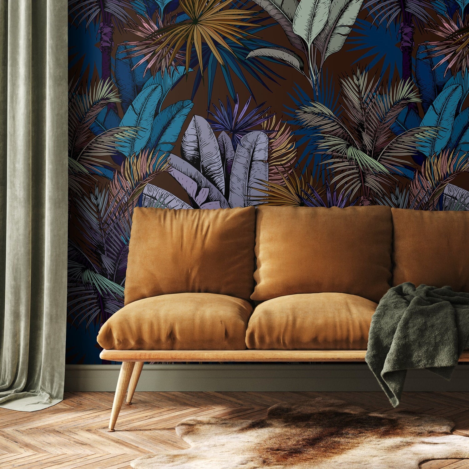 Wallpaper Peel and Stick Wallpaper Removable Wallpaper Home Decor Wall Art Wall Decor Room Decor / Dark Tropical Leaves Wallpaper - A763