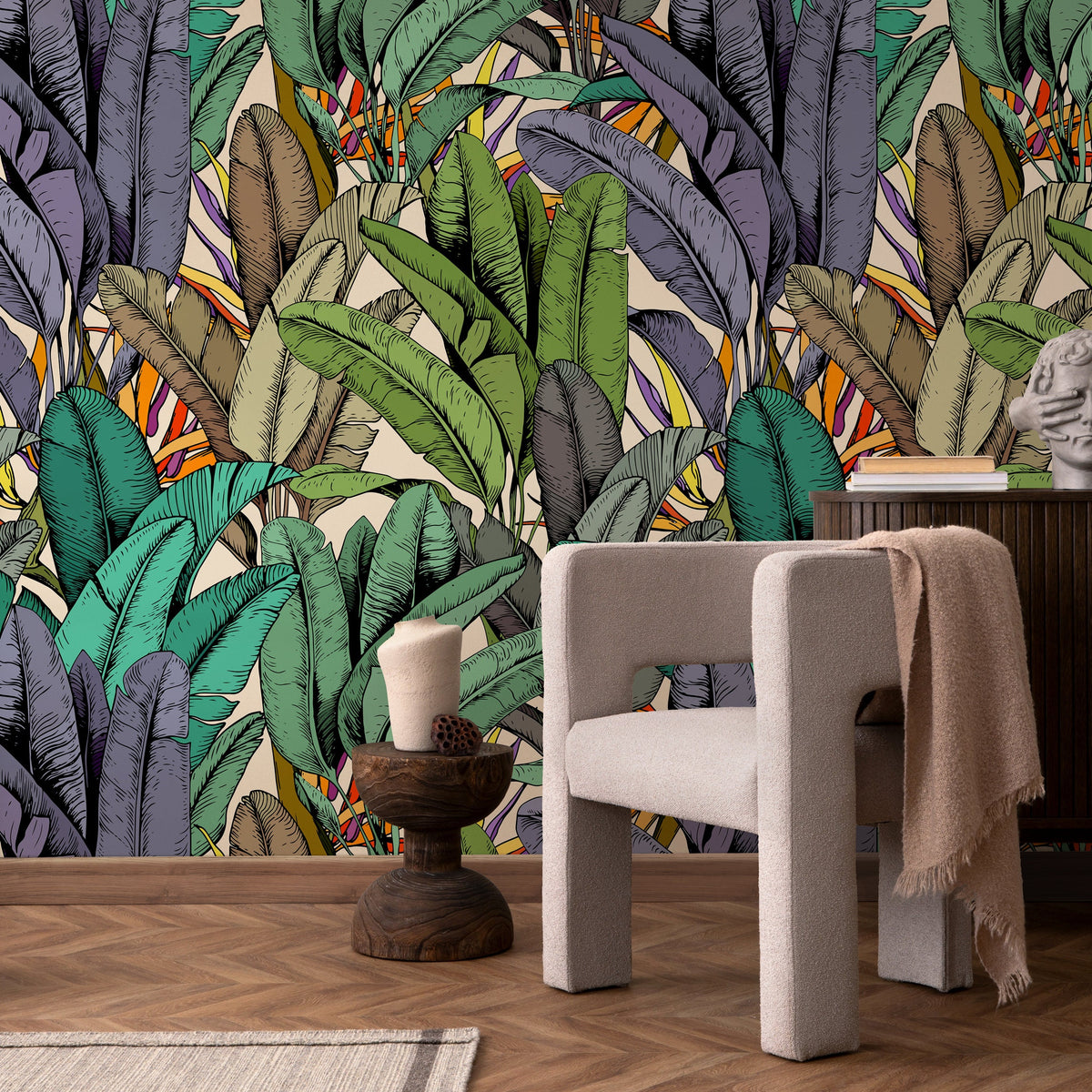 Wallpaper Peel and Stick Wallpaper Removable Wallpaper Home Decor Wall Art Wall Decor Room Decor / Colorful Tropical Jungle Wallpaper - A765