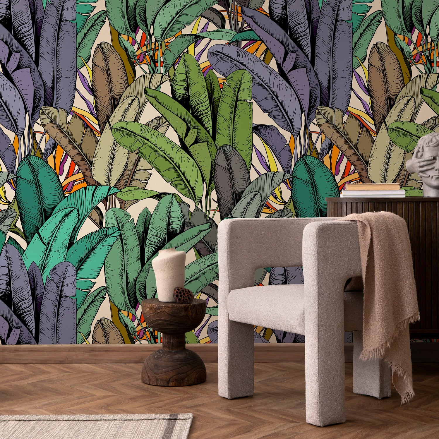 Wallpaper Peel and Stick Wallpaper Removable Wallpaper Home Decor Wall Art Wall Decor Room Decor / Colorful Tropical Jungle Wallpaper - A765