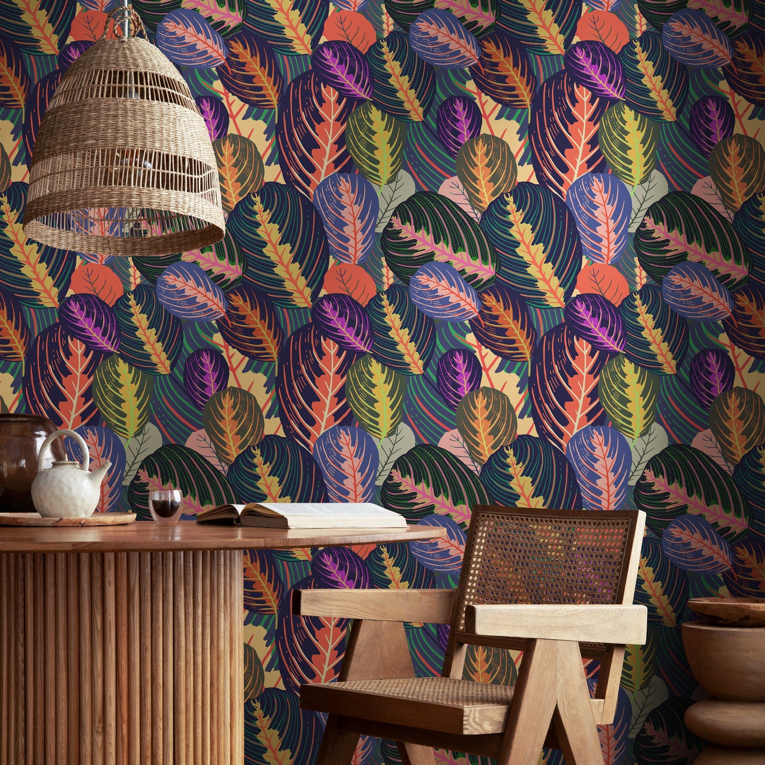 Wallpaper Peel and Stick Wallpaper Removable Wallpaper Home Decor Room Decor / Colorful Tropical Wallpaper Pop Art Leaf Wallpaper - A796