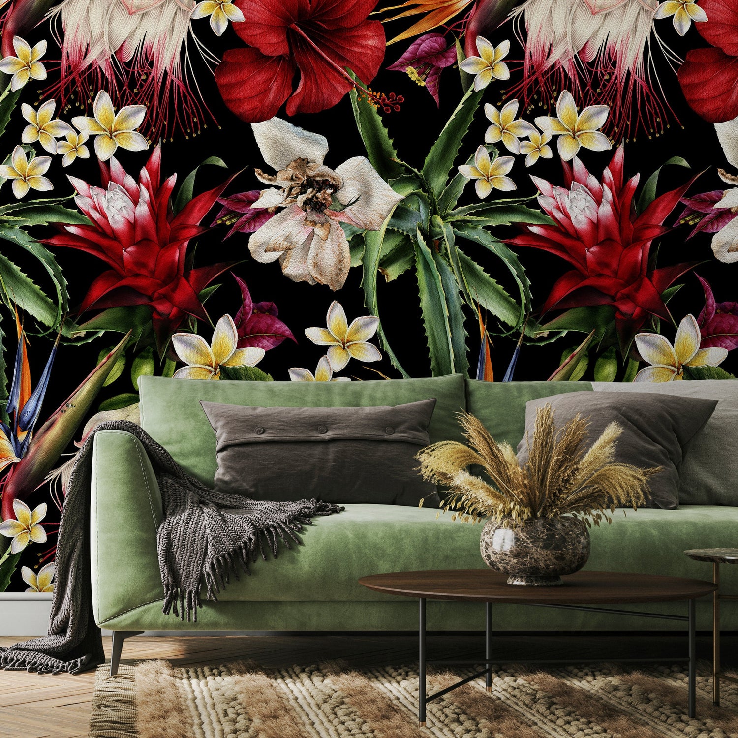 Wallpaper Peel and Stick Wallpaper Removable Wallpaper Home Decor Wall Art Wall Decor Room Decor / Botanical Floral Jungle Wallpaper - A828