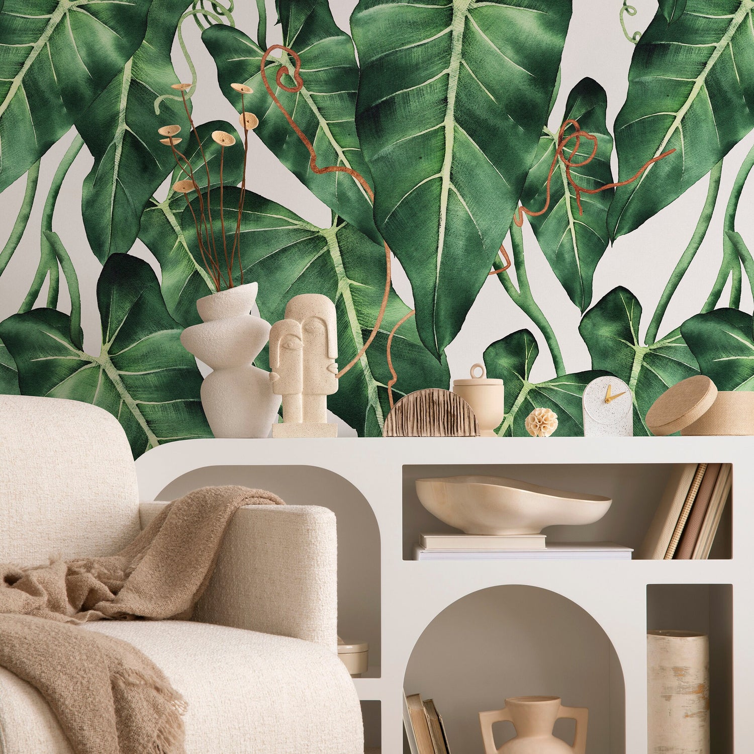 Wallpaper Peel and Stick Wallpaper Removable Wallpaper Home Decor Wall Art Wall Decor Room Decor / Tropical Leaves Wallpaper - A842