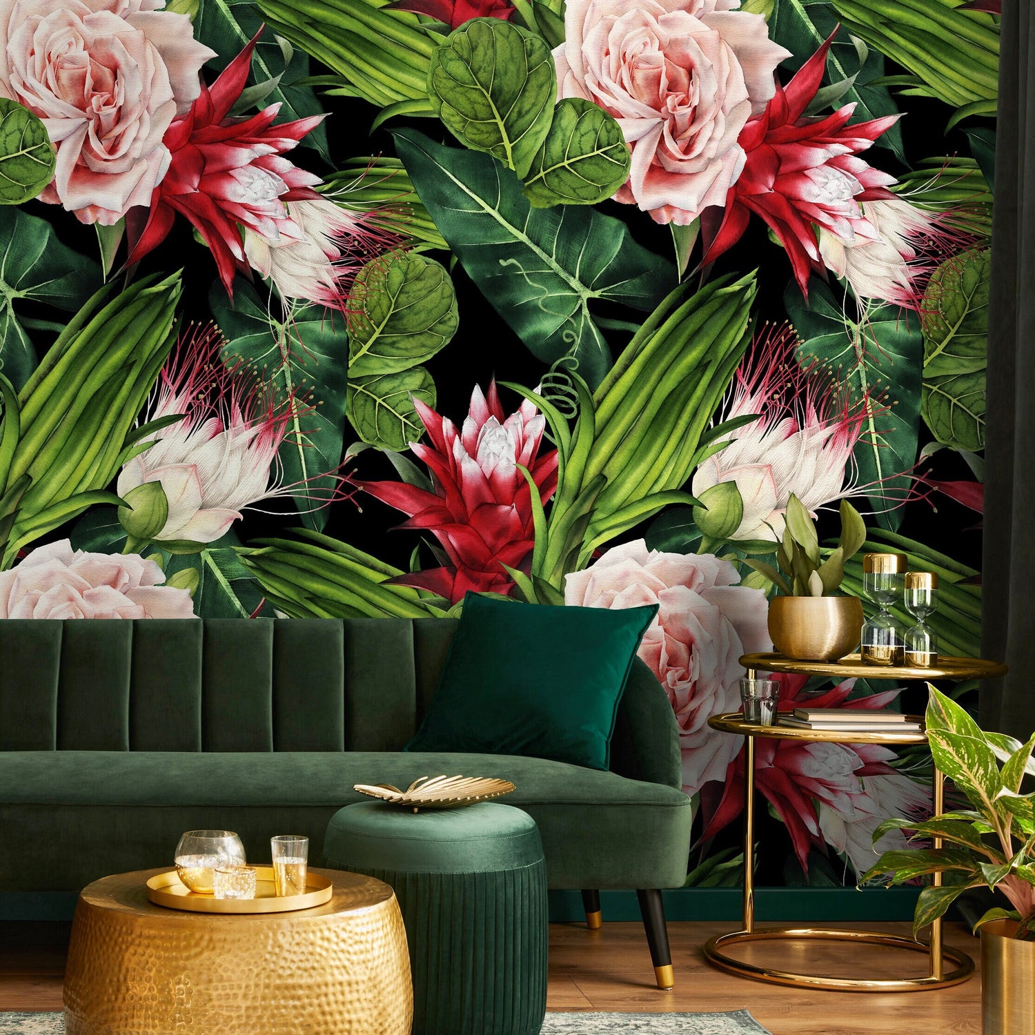 Wallpaper Peel and Stick Wallpaper Removable Wallpaper Home Decor Wall Art Wall Decor Room Decor / Roses and Leaf Wallpaper - A847