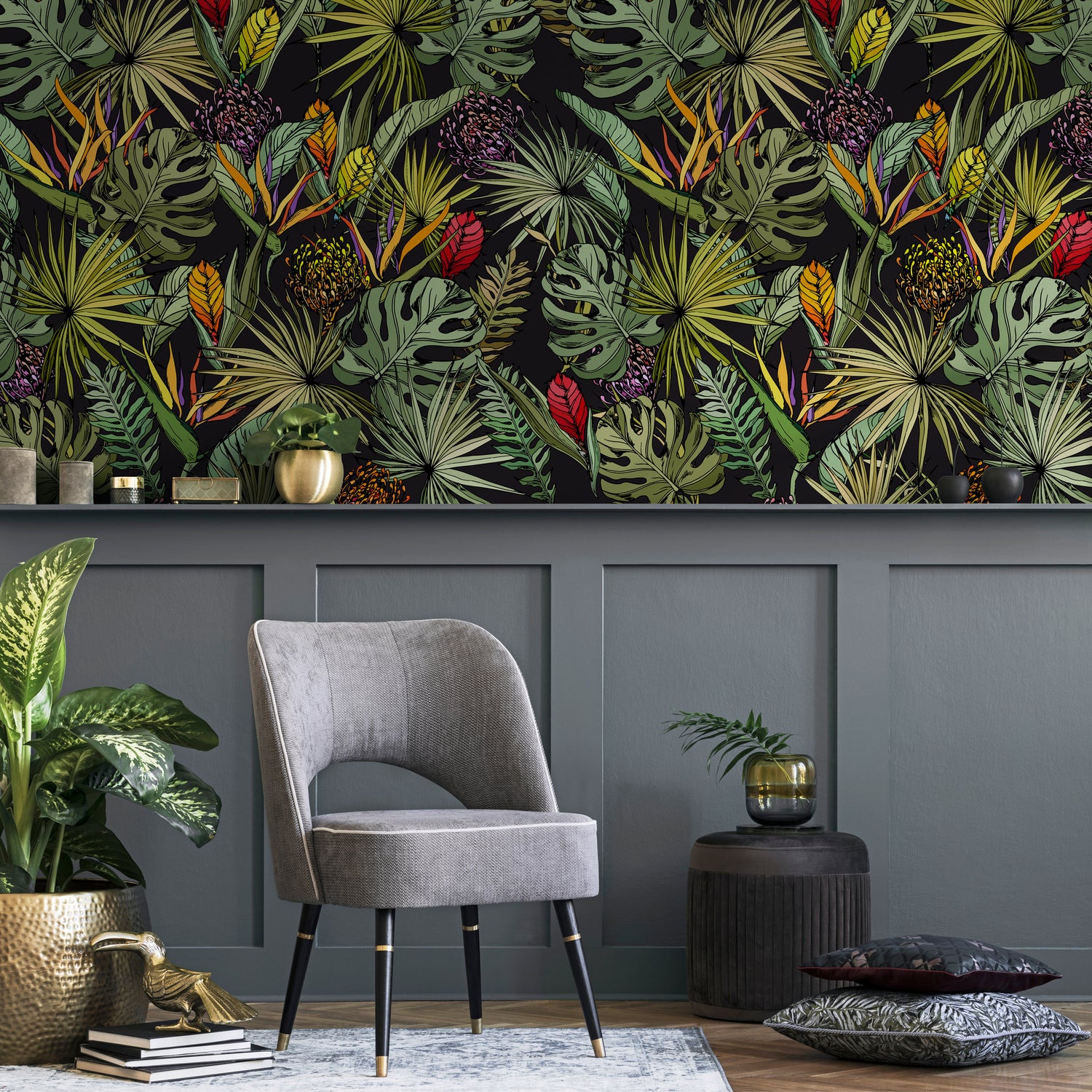 Wallpaper Peel and Stick Wallpaper Removable Wallpaper Temporary Wallpaper Room Decor Home Decor / Jungle Monstera Leaf Wallpaper - A754