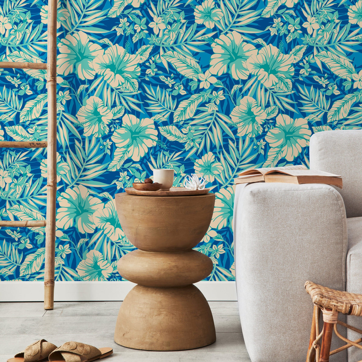 Wallpaper Peel and Stick Wallpaper Removable Wallpaper Home Decor Room Decor / Tropical Wallpaper, Blue Leaves Wallpaper - A971