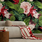 Wallpaper Peel and Stick Wallpaper Removable Wallpaper Home Decor Wall Art Wall Decor Room Decor / Roses and Leaf Wallpaper - A847