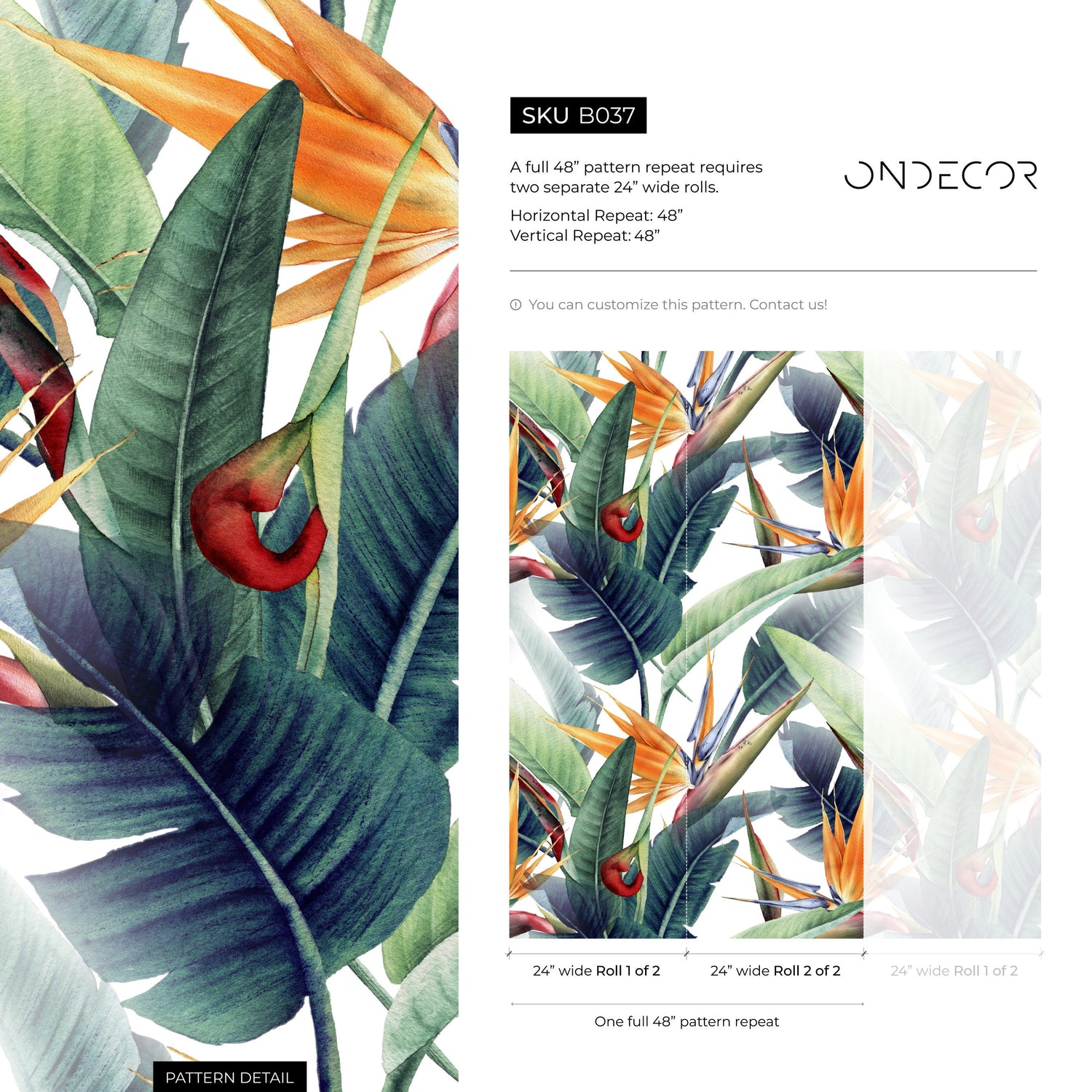 Wallpaper Peel and Stick Wallpaper Removable Wallpaper Home Decor Room Decor / Jungle Tropical Wallpaper Bird of Paradise Wallpaper - B037