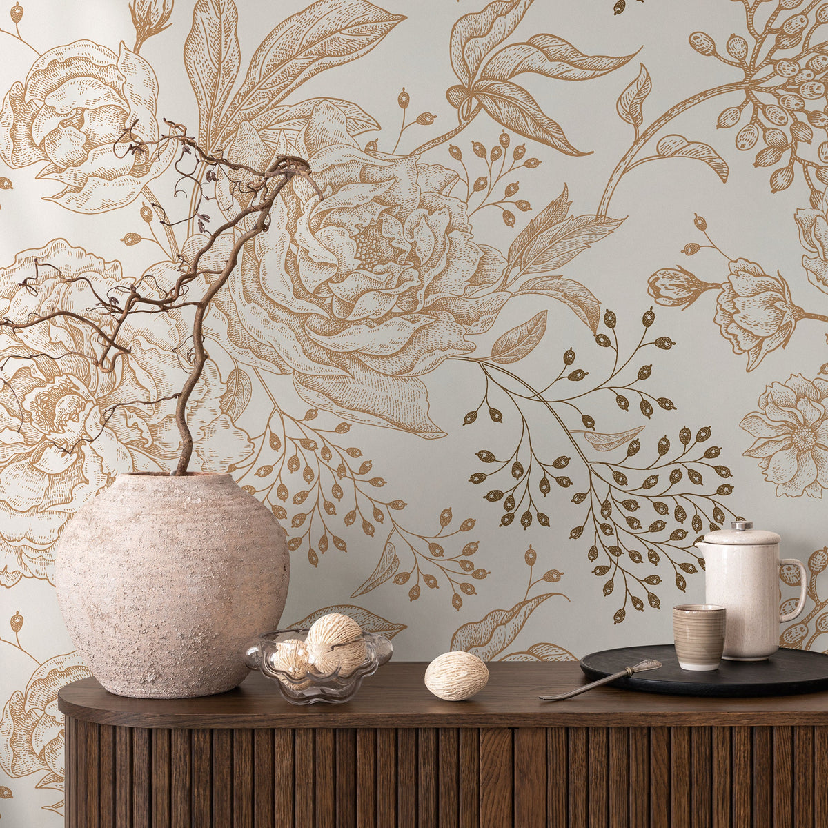 Wallpaper Peel and Stick Wallpaper Removable Wallpaper Home Decor Wall Art Wall Decor Room Decor / Boho Floral Wallpaper - A671