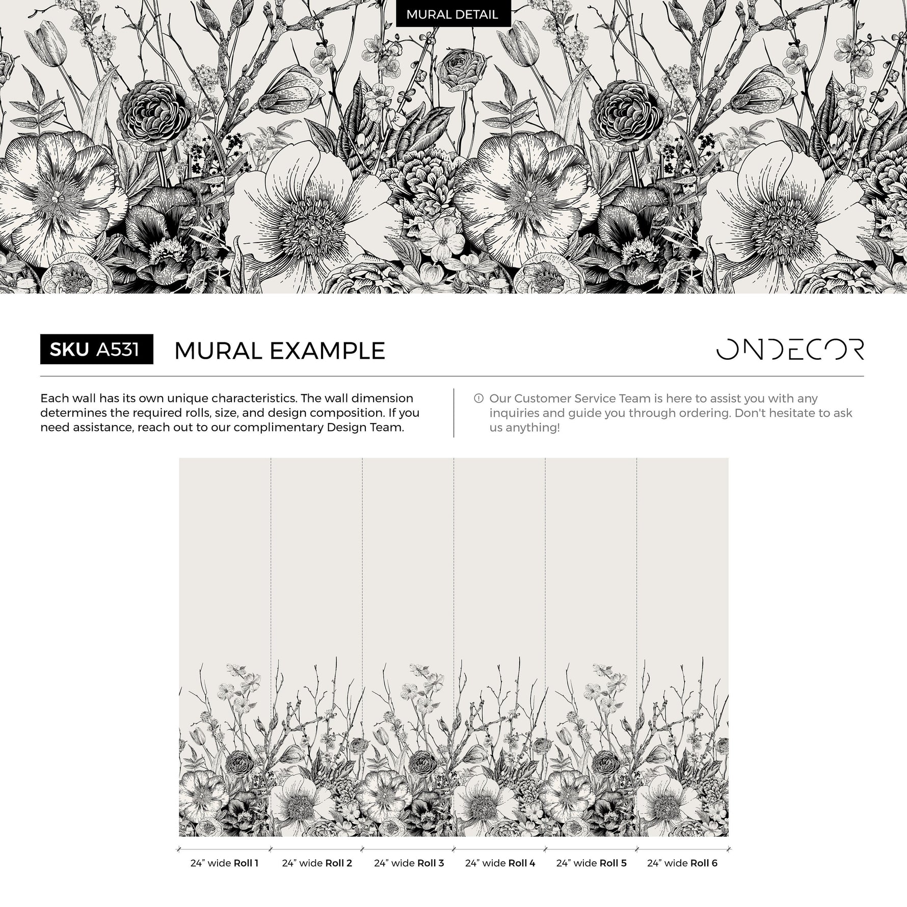 Floral Garden Wallpaper Botanical Peel and Stick and Traditional Wallpaper - A531