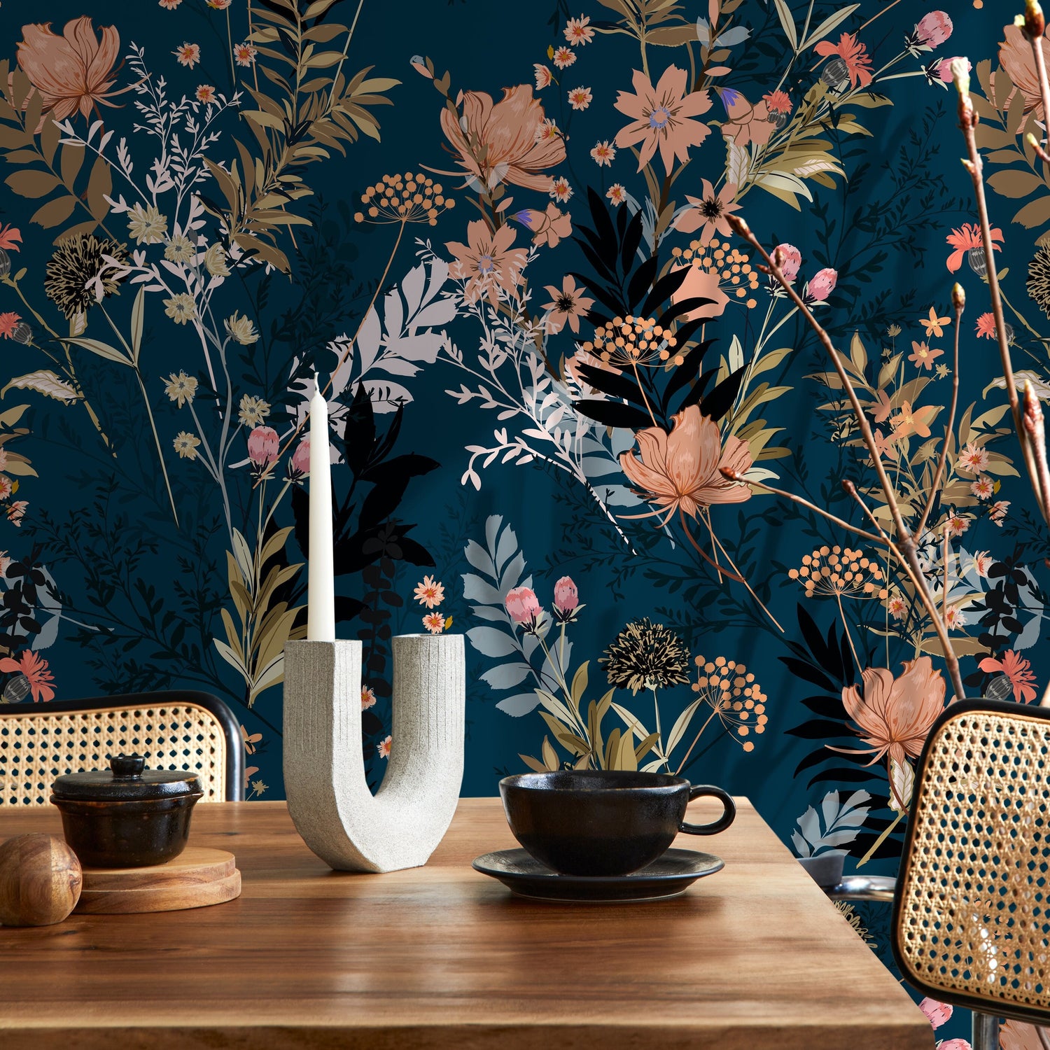 Floral Leaf Wallpaper Wildflower Peel and Stick and Traditional Wallpaper - A572