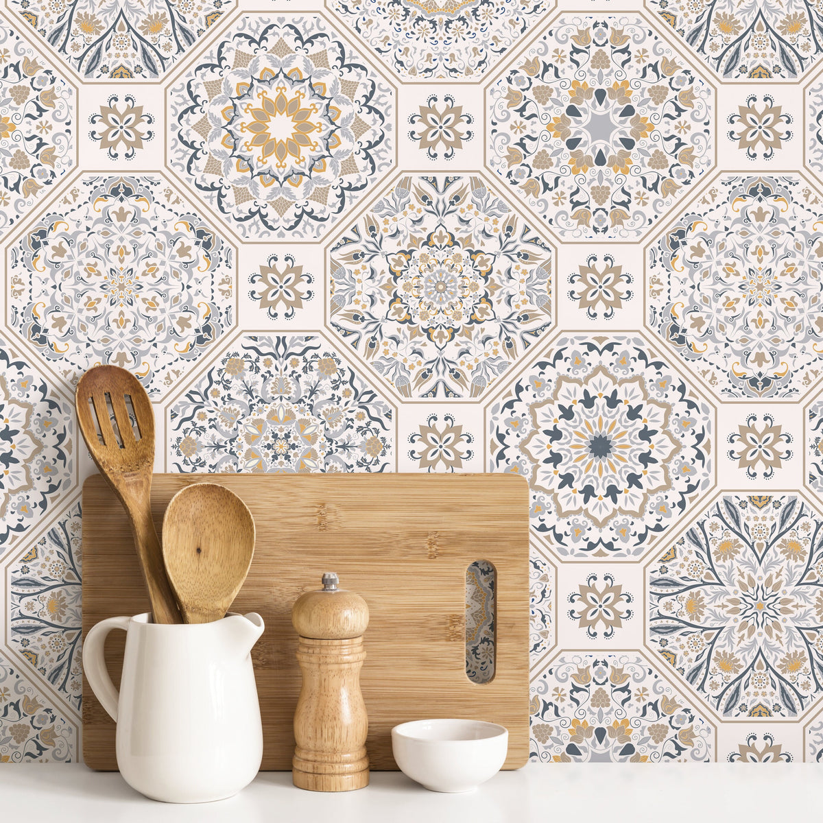 Portuguese Tile Wallpaper Peel and Stick and Traditional Wallpaper - B872