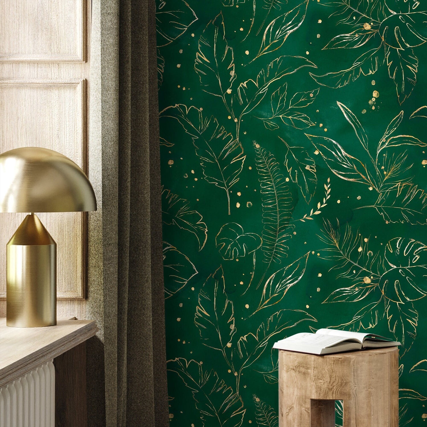 Wallpaper Peel and Stick Wallpaper Removable Wallpaper Home Decor Wall Art Wall Decor Room Decor / Green Tropical Leaf Wallpaper - B532