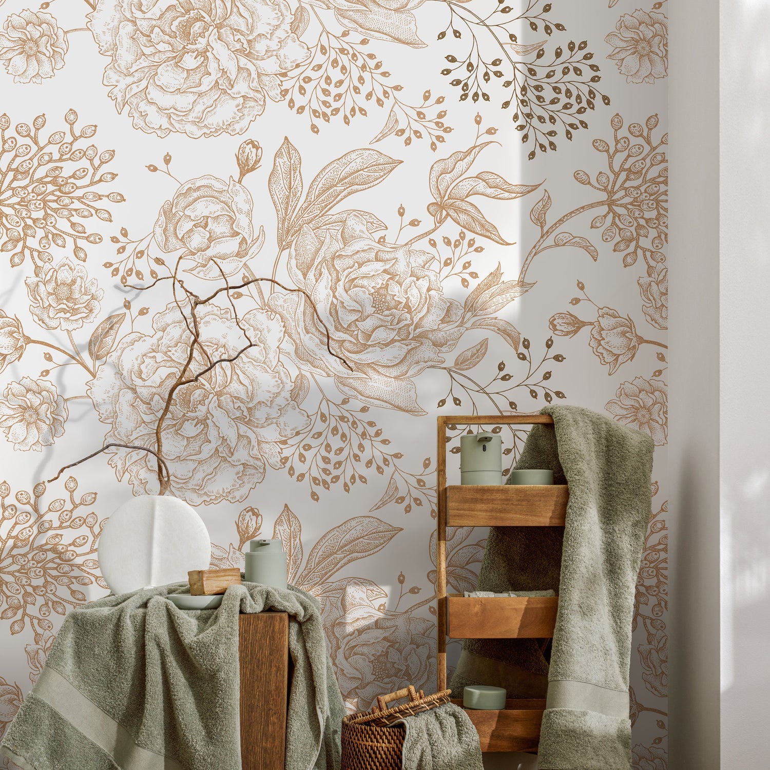 Wallpaper Peel and Stick Wallpaper Removable Wallpaper Home Decor Wall Art Wall Decor Room Decor / Boho Floral Wallpaper - A671