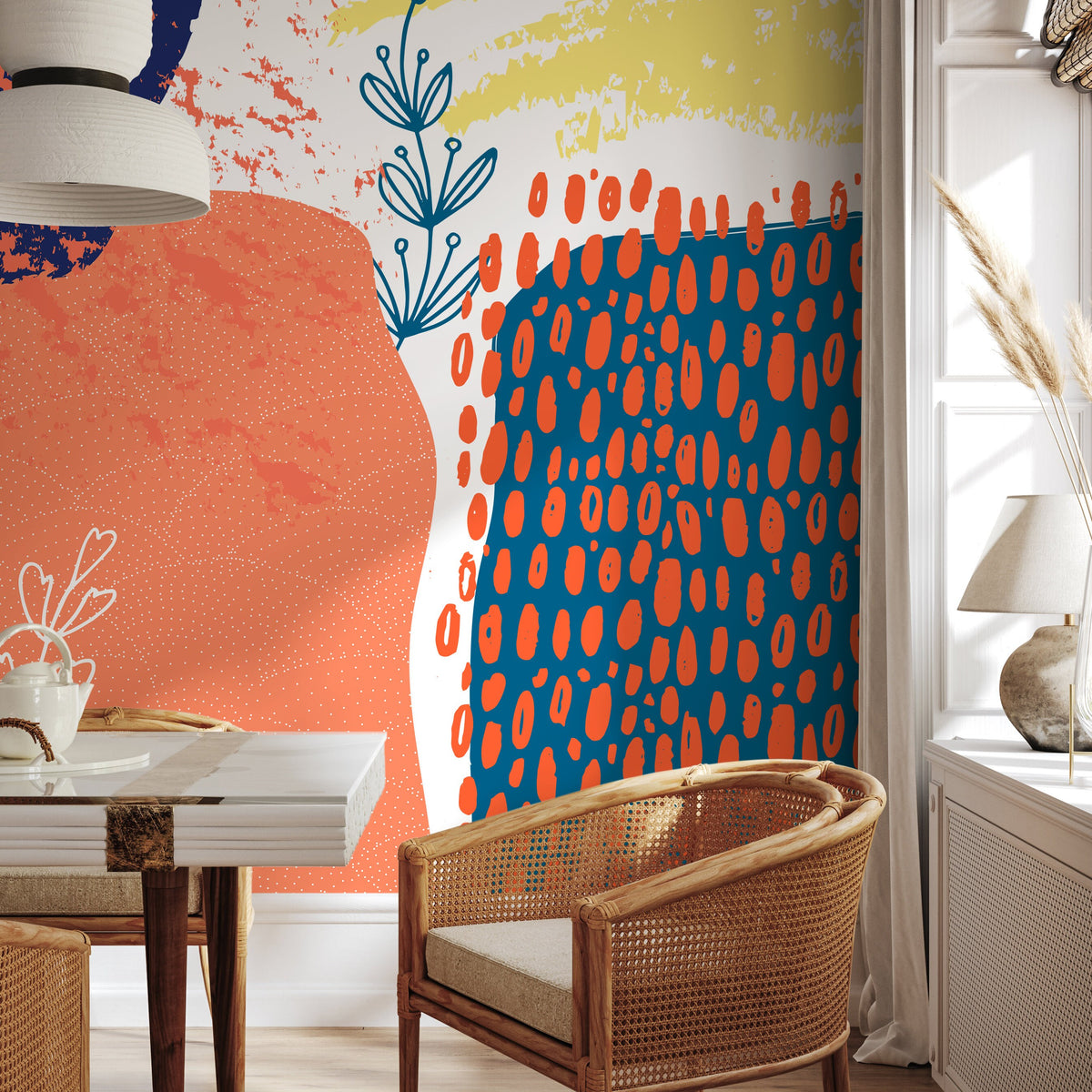 Wall Decor Wallpaper Peel and Stick Wallpaper Removable Wallpaper Home Decor Wall Art / Orange Abstract Contemporary Wallpaper - A703