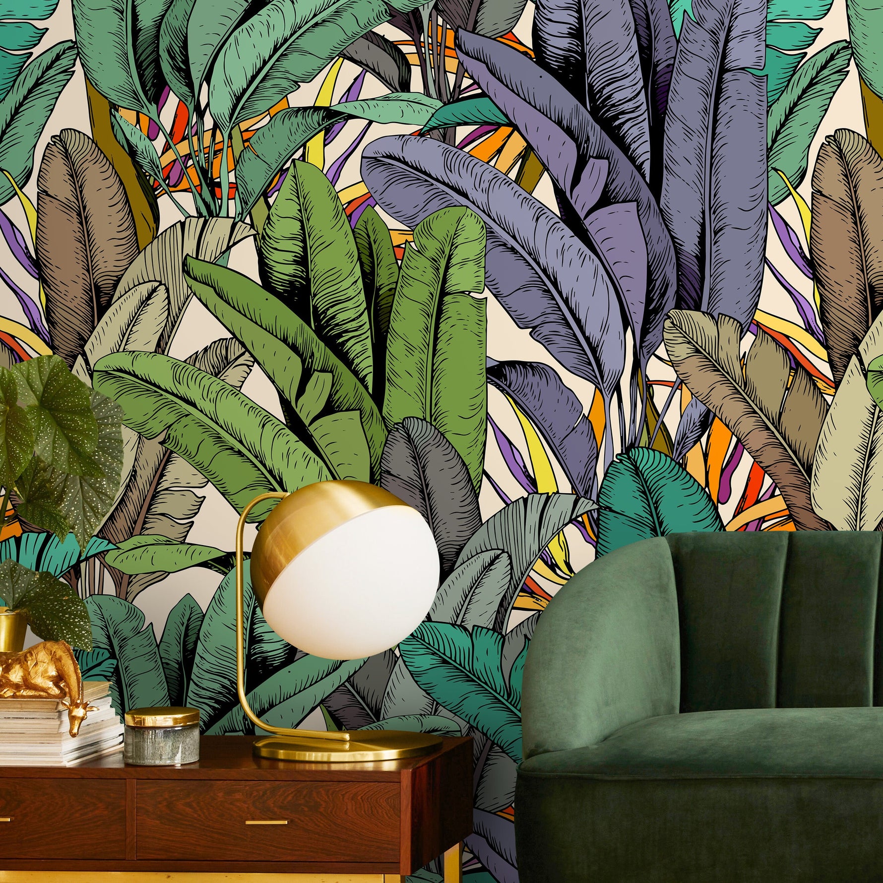 Wallpaper Peel and Stick Wallpaper Removable Wallpaper Home Decor Wall Art Wall Decor Room Decor / Colorful Banana Leaves Wallpaper - A765