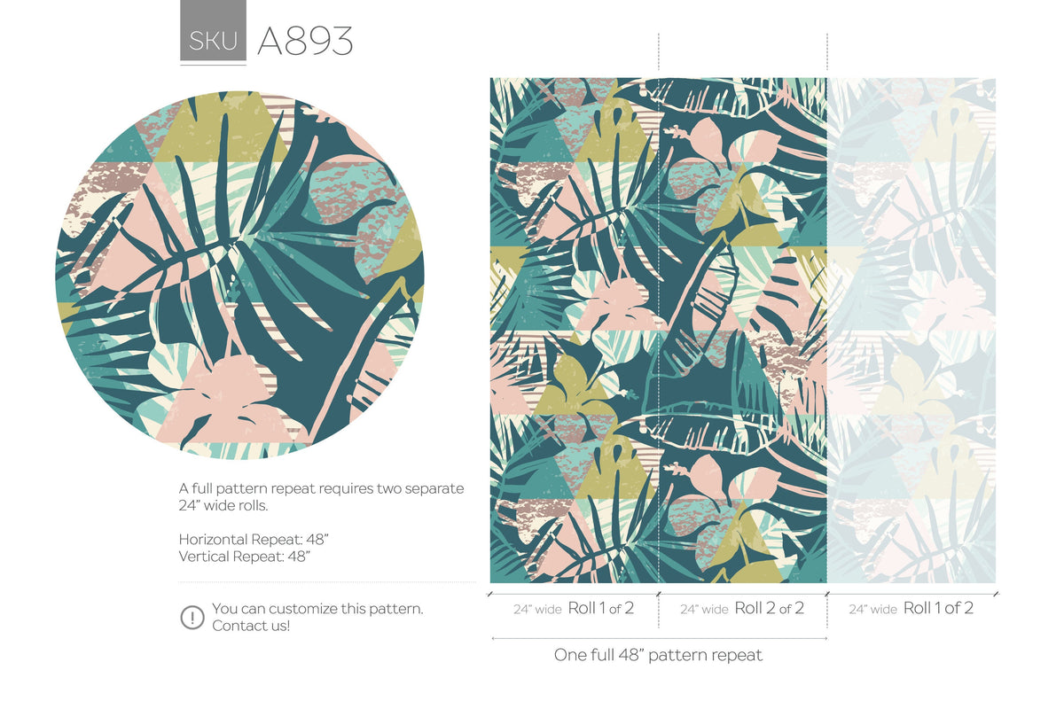 Tropical Wallpaper, Monstera Wallpaper, Wall Decor, Peel and Stick, Removable Wallpaper, Mural Wallpaper - A893