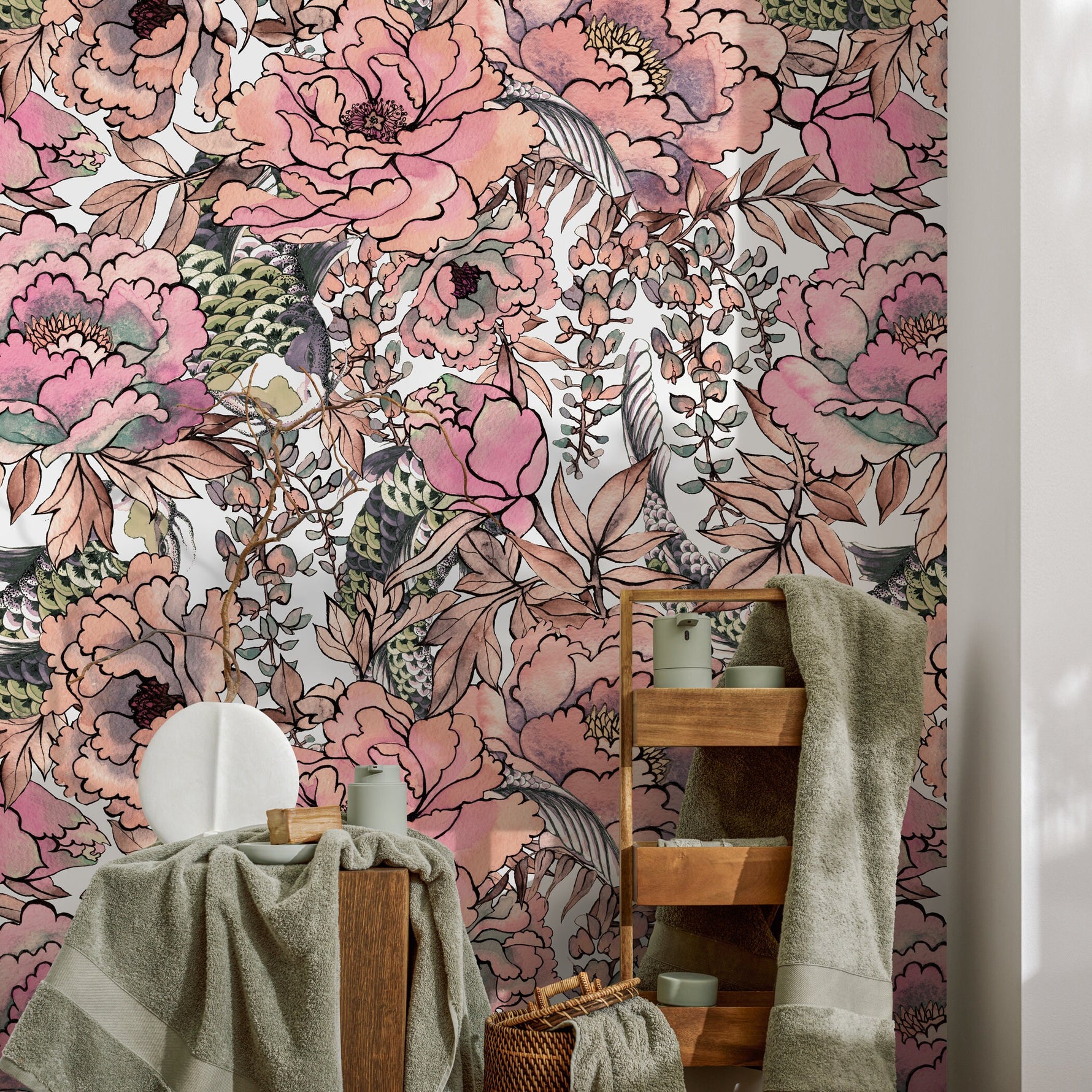 Removable Wallpaper Peel and Stick Wallpaper Wall Paper Wall Mural - Vintage Floral Wallpaper - A615