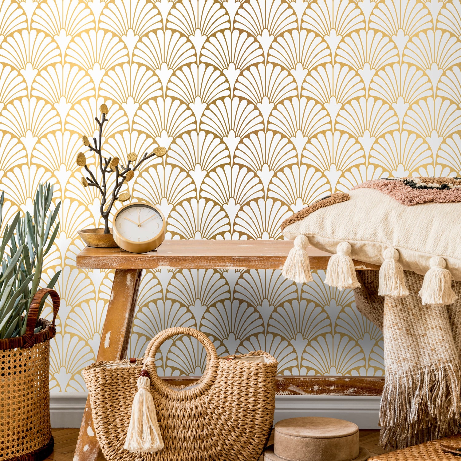 Removable Wallpaper Peel and Stick Wallpaper Wall Paper Wall Mural - Art Deco Non-Metallic Gold Wallpaper - A931