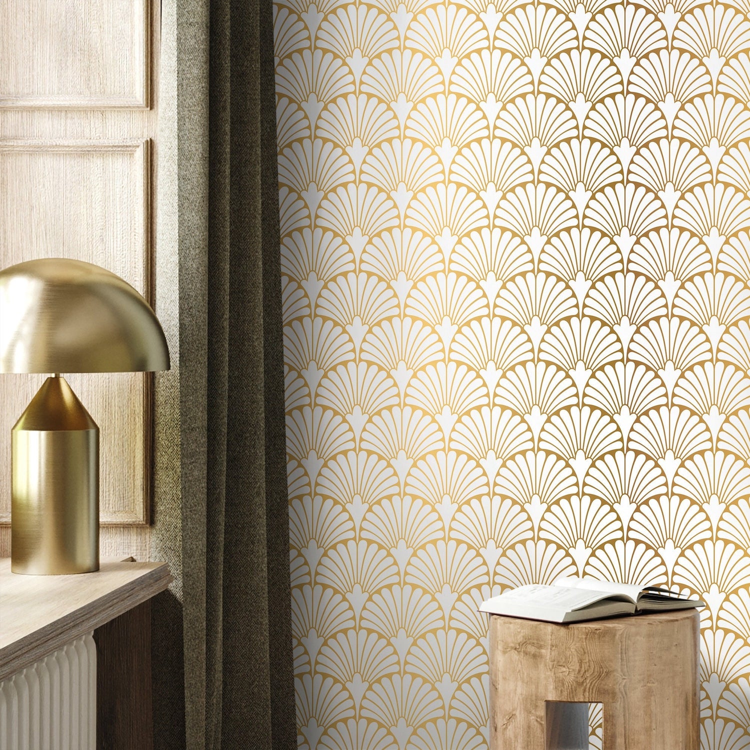 Removable Wallpaper Peel and Stick Wallpaper Wall Paper Wall Mural - Art Deco Non-Metallic Gold Wallpaper - A931