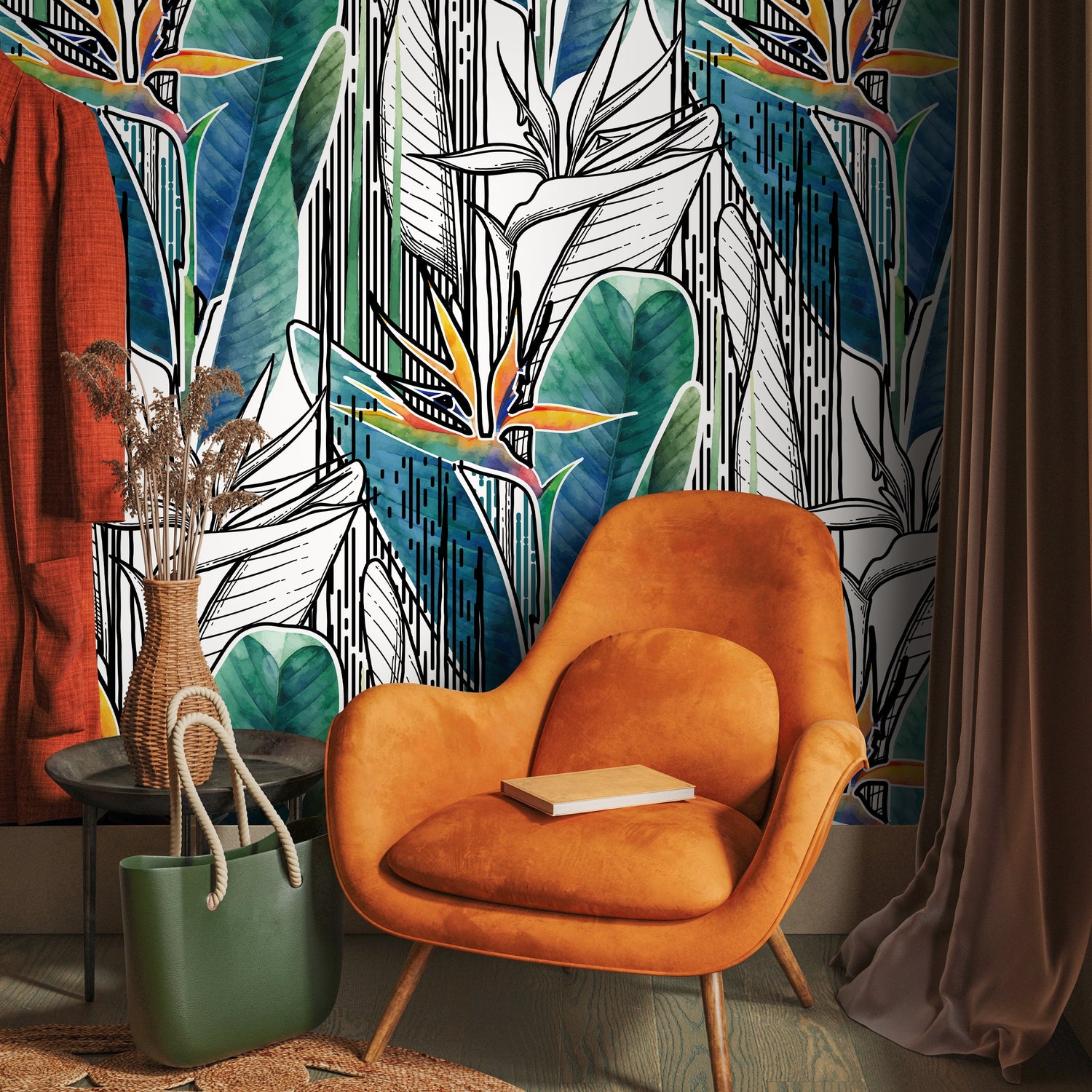 Removable Wallpaper Peel and Stick Wallpaper Wall Paper Wall Mural - Pop Banana Leaf Wallpaper Tropical Wallpaper - A522